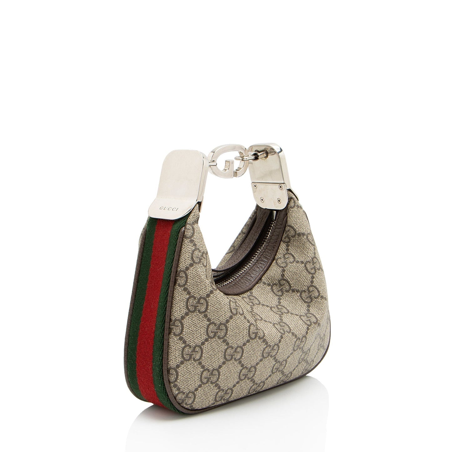 Gucci GG Supreme Web Attache Leather Canvas Nylon Brown Clutch Bag