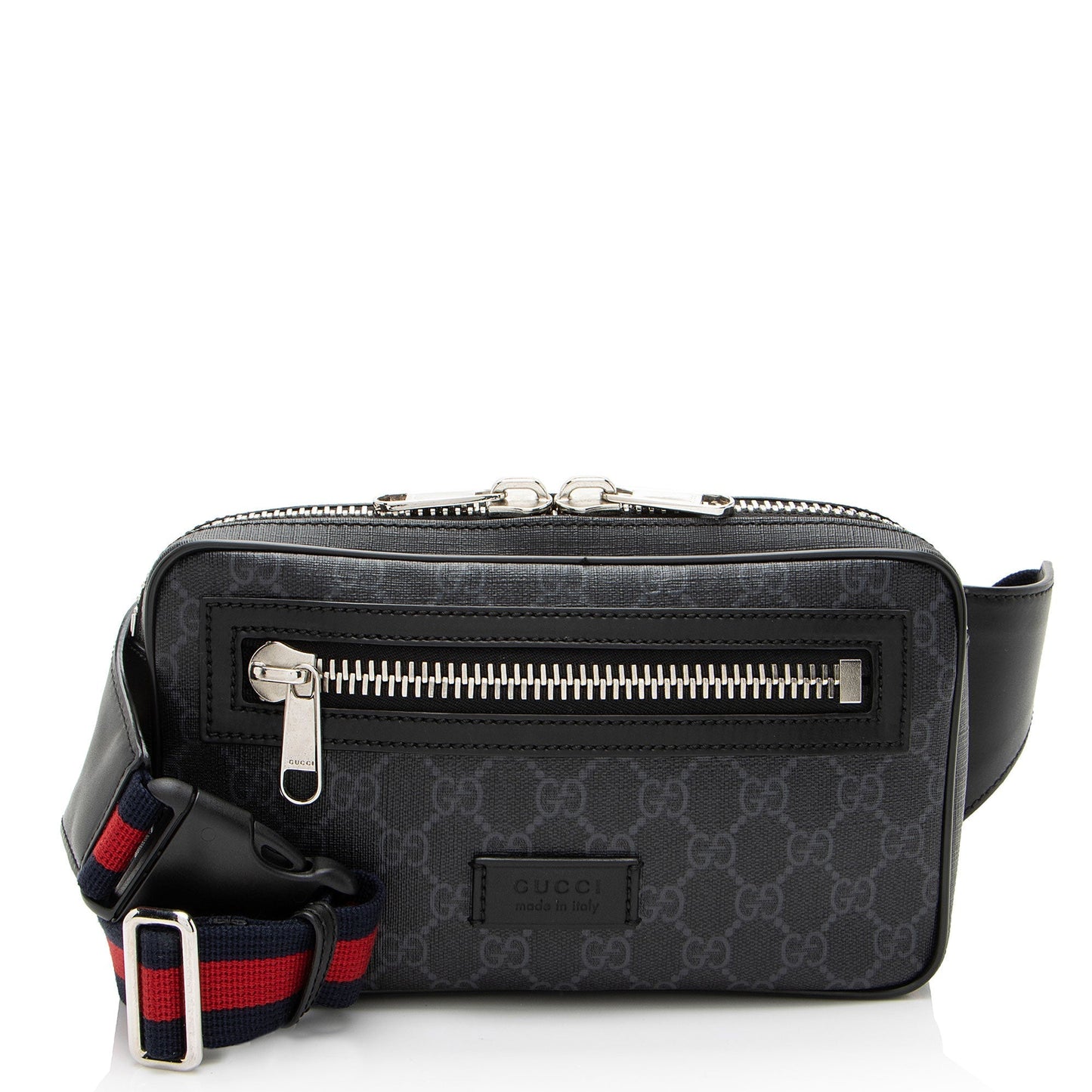 Gucci GG Supreme Web Zip Belt Leather Canvas Nylon Black Accessory Shf 52Mzpp