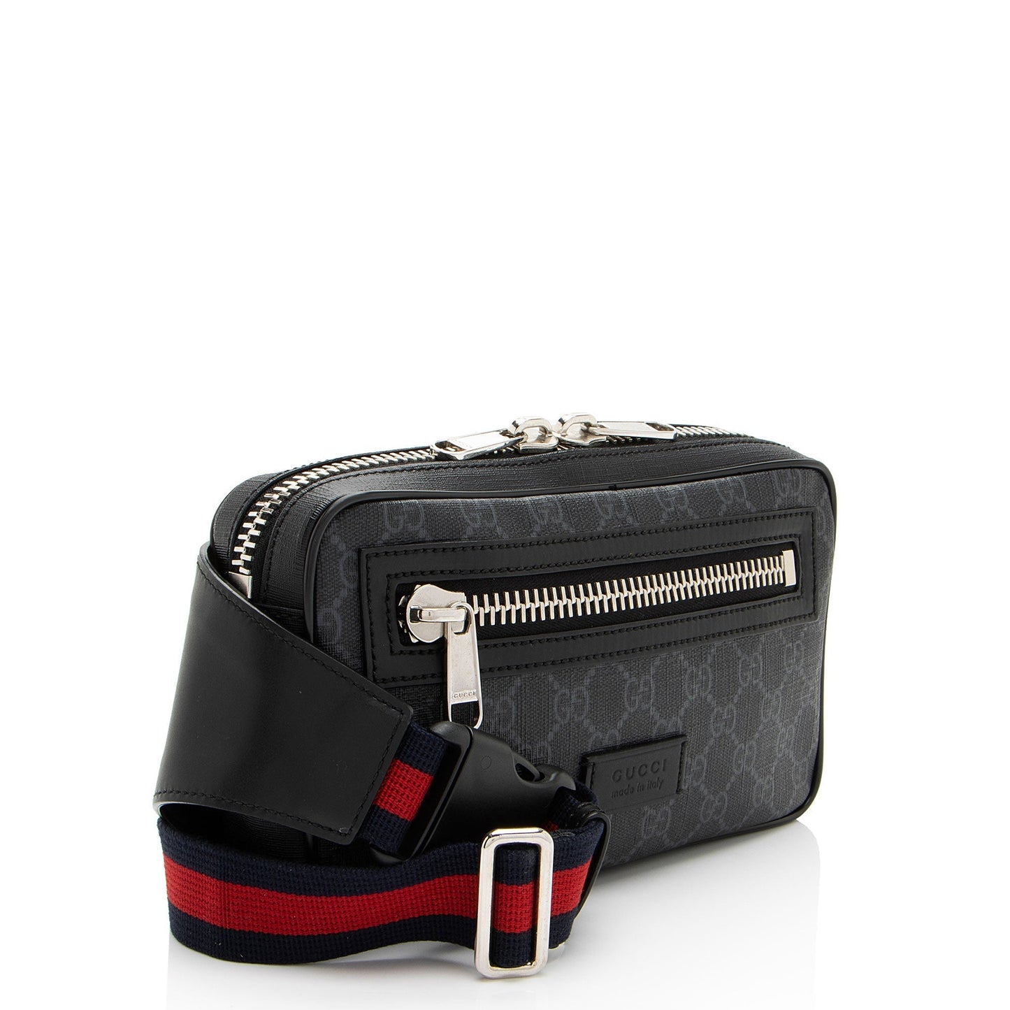 Gucci GG Supreme Web Zip Belt Leather Canvas Nylon Black Accessory Shf 52Mzpp