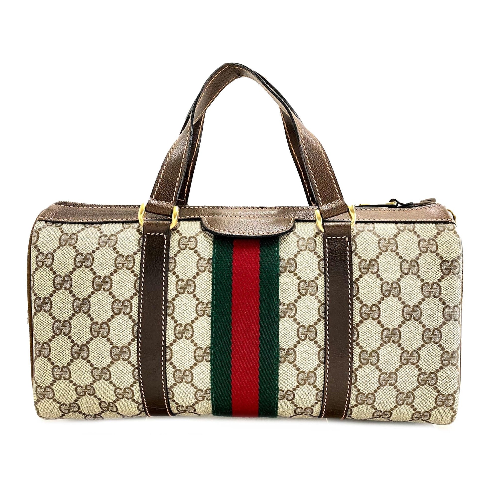 Gucci GG Supreme Web Boston SHG-rKjtLj Canvas Calf Brown Satchel Bag
