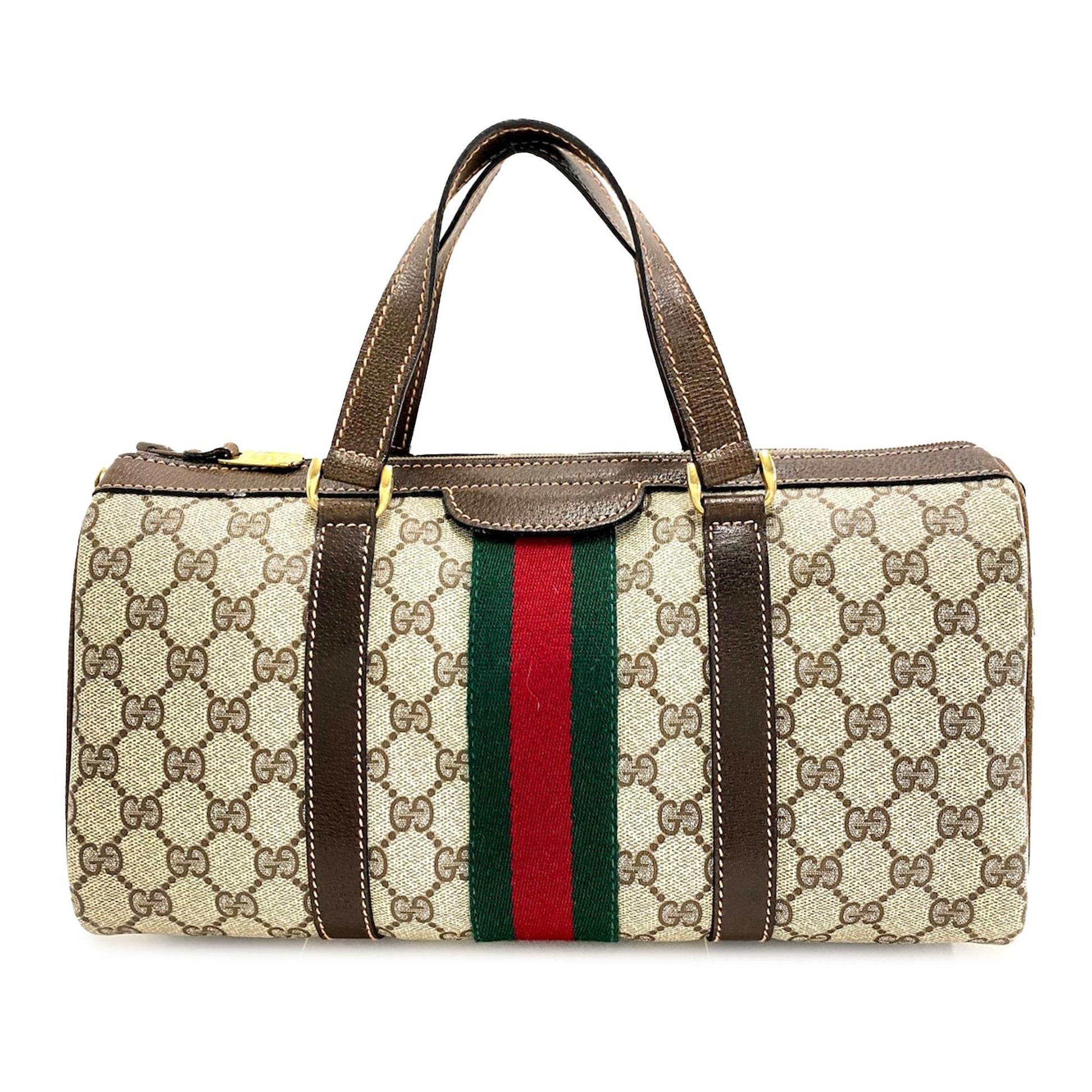 Gucci GG Supreme Web Boston SHG-rKjtLj Canvas Calf Brown Satchel Bag