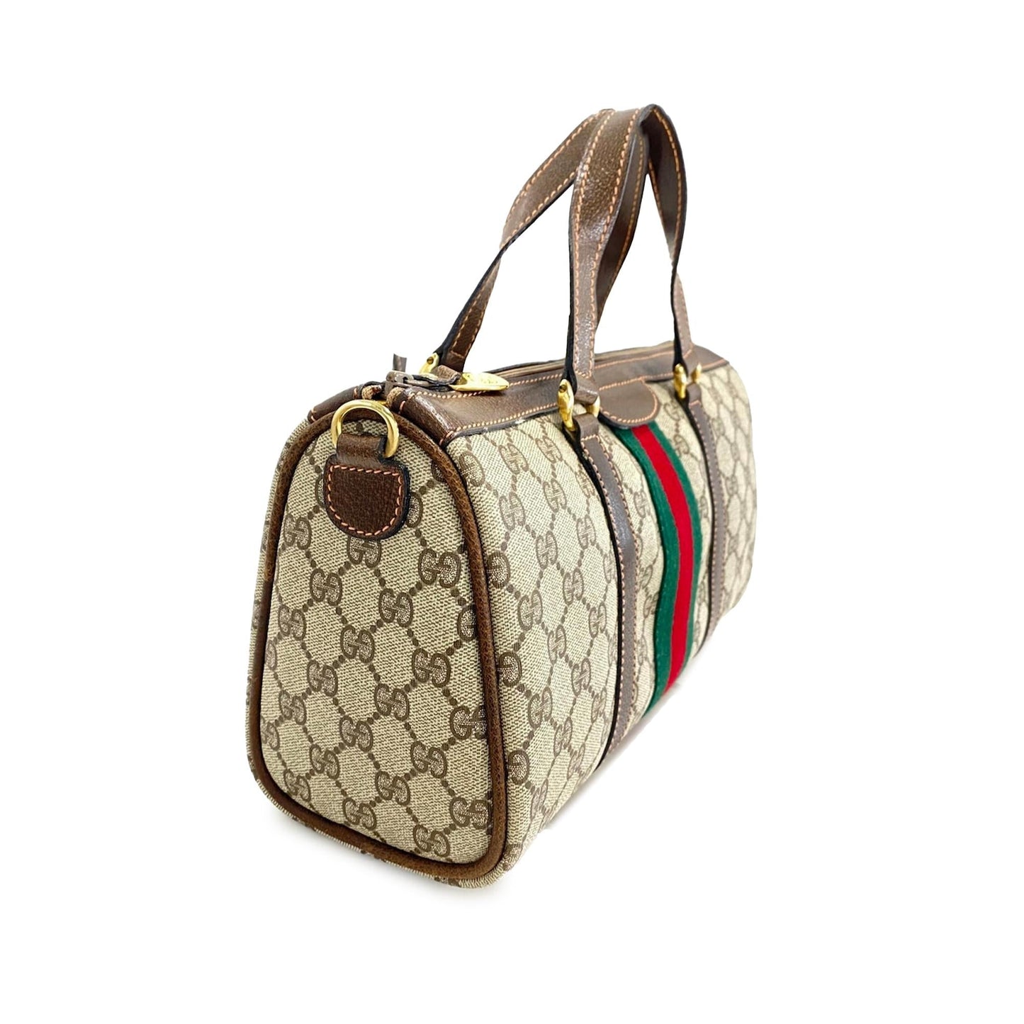 Gucci GG Supreme Web Boston SHG-rKjtLj Canvas Calf Brown Satchel Bag