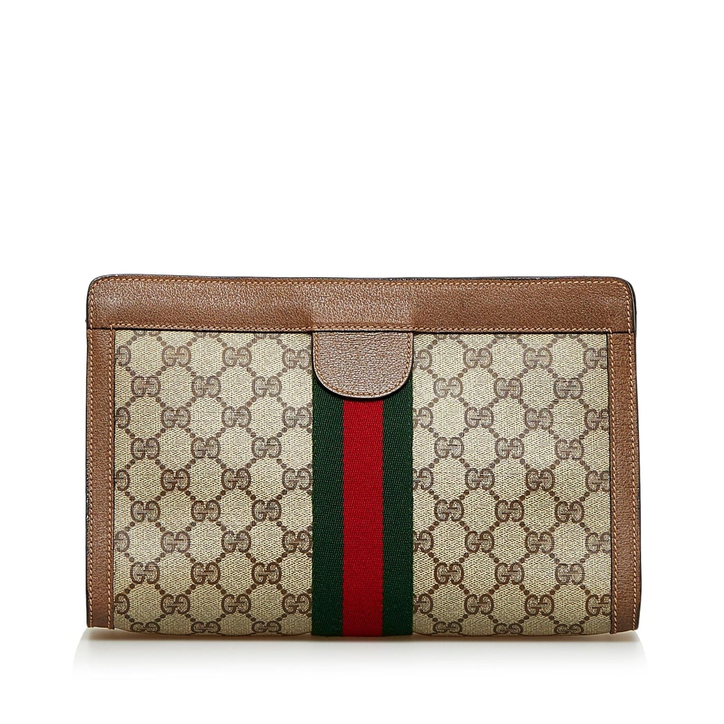 Gucci GG Supreme Web SHG-F7DfRY Canvas Brown Clutch Bag