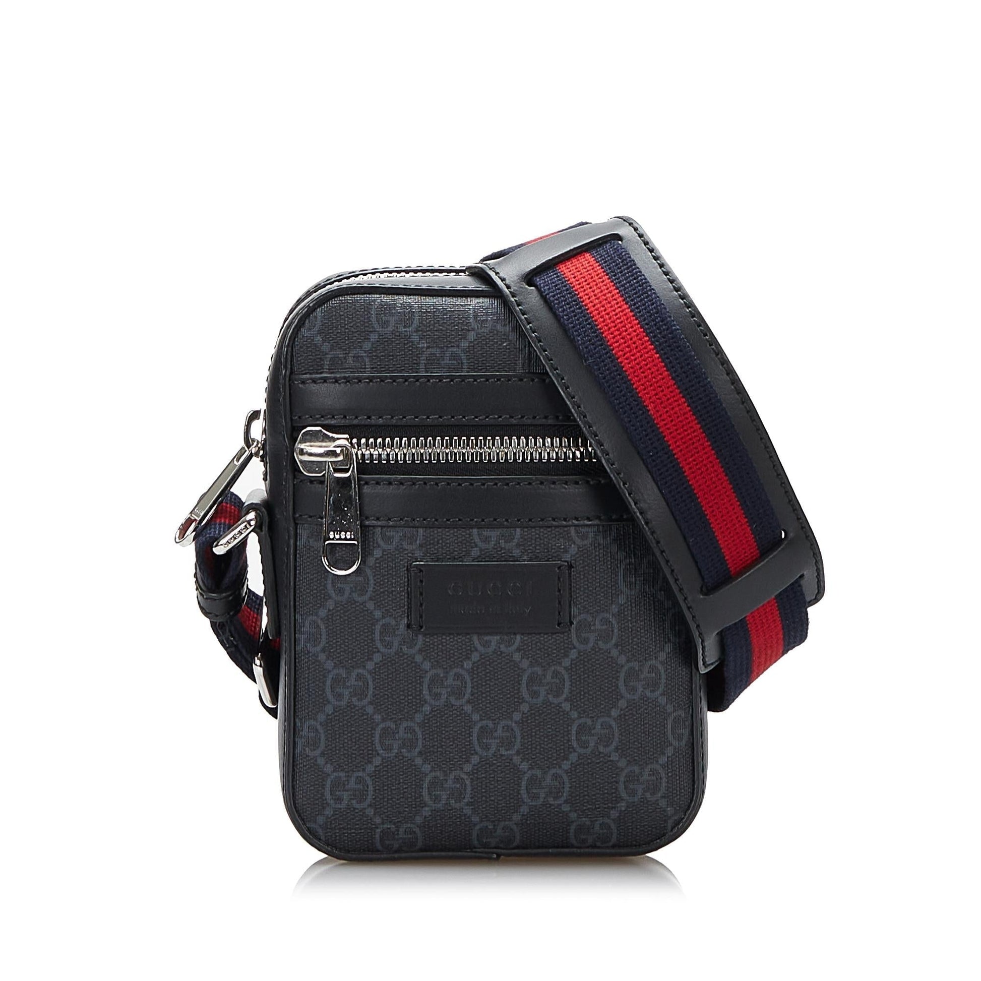 Gucci GG Supreme Web SHG-jJ8xAz Canvas Calf Black Crossbody Bag