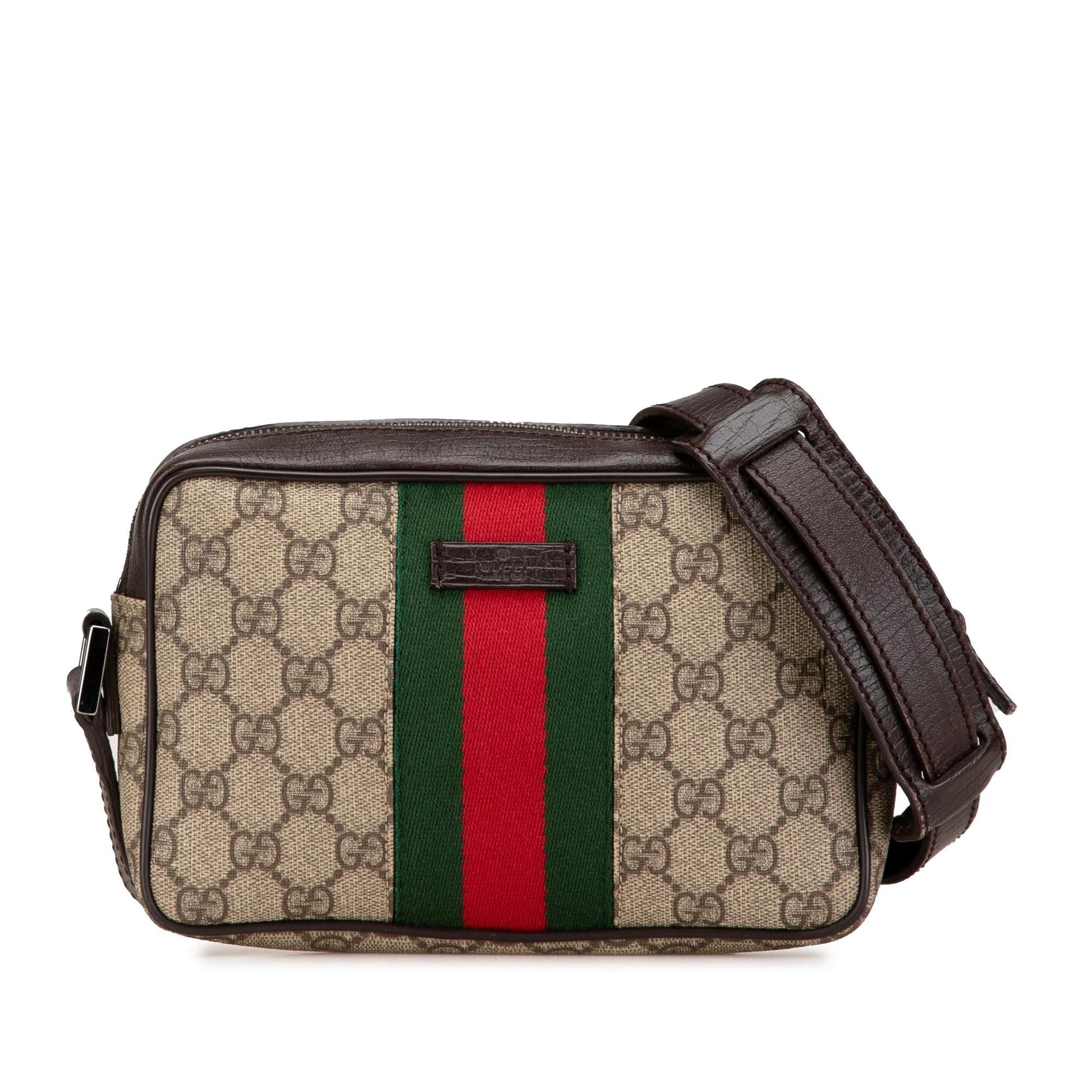 Gucci GG Supreme Web Canvas Calf Brown Crossbody Bag Web Crossbody