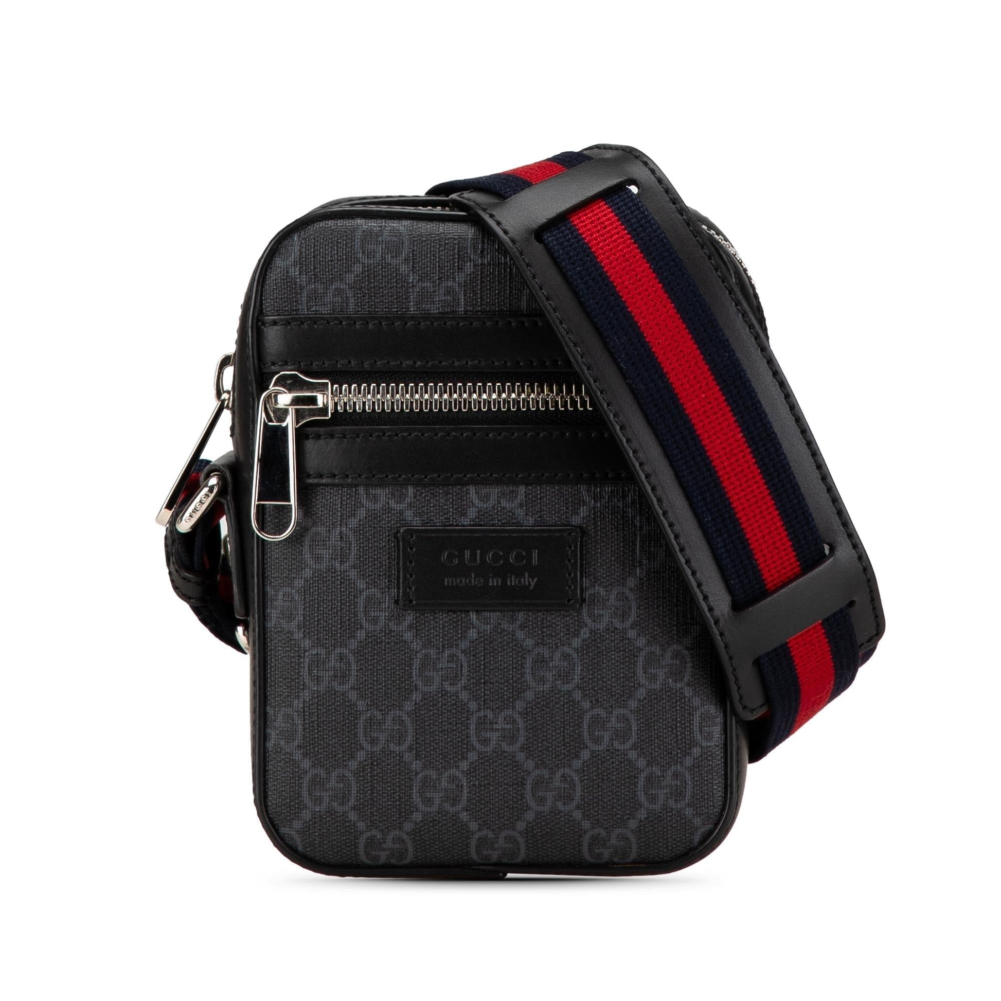 Gucci GG Supreme Web Canvas Calf Black Crossbody Bag