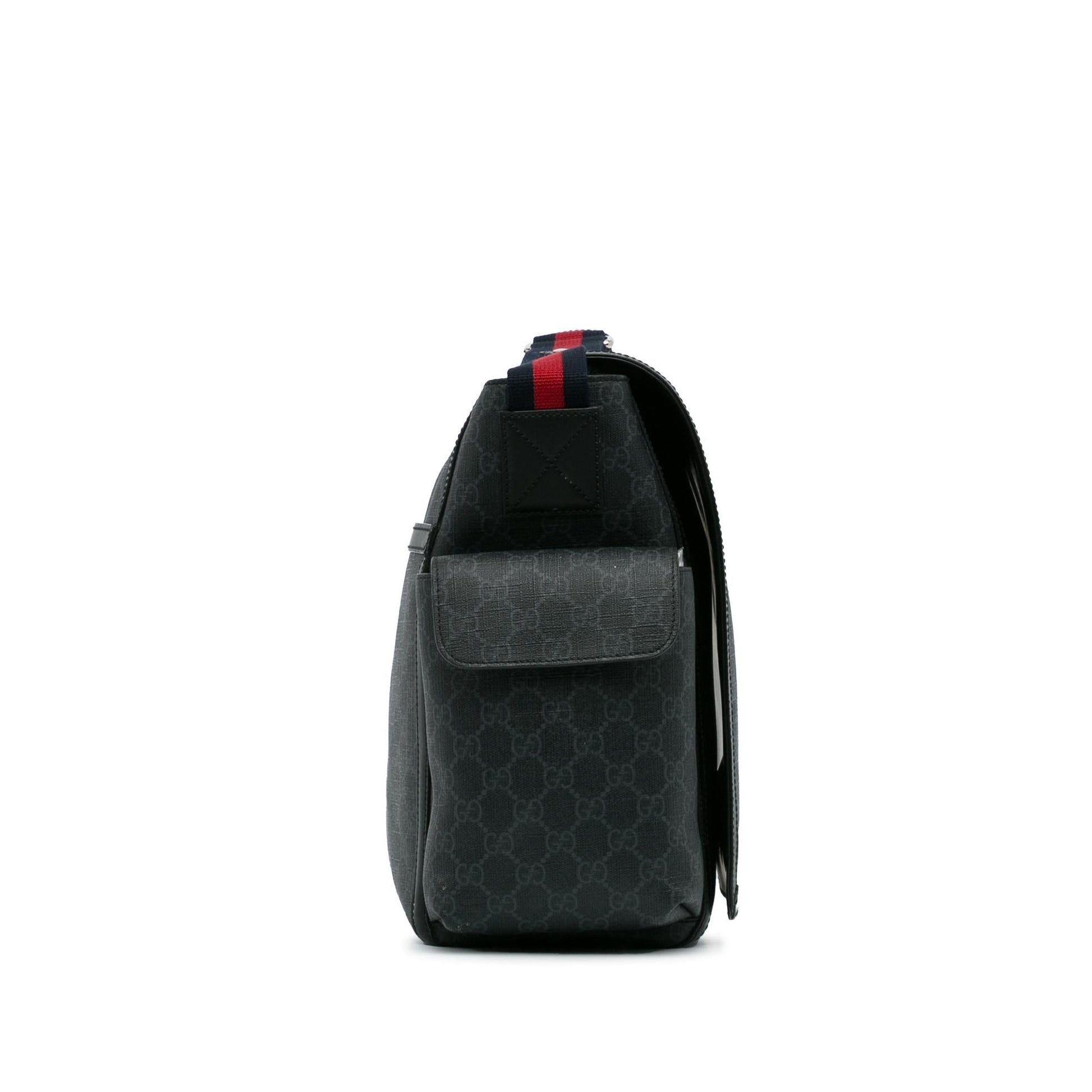 Gucci GG Supreme Web Diaper Canvas Black Crossbody Bag