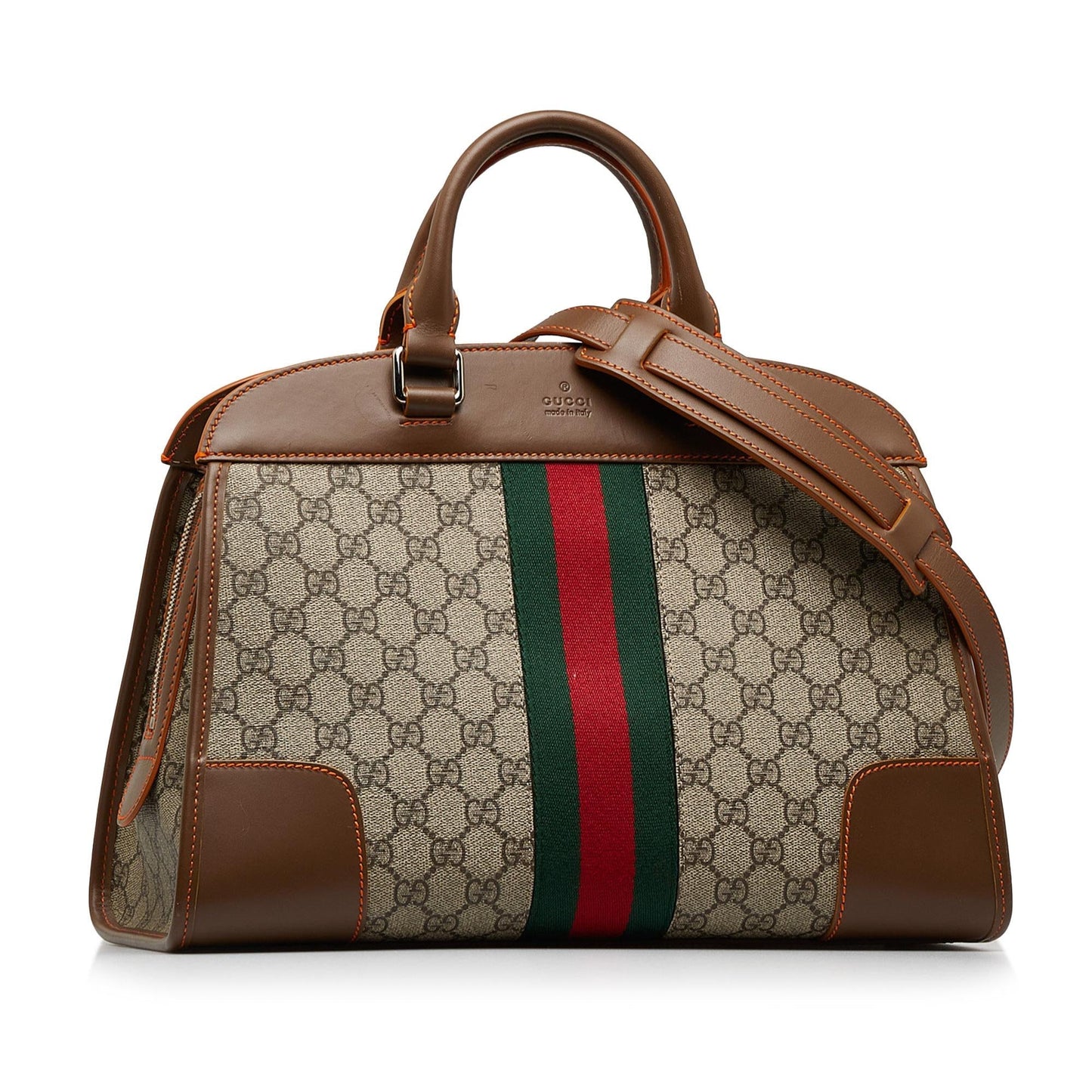 Gucci GG Supreme Web Duffle SHG-a5gr4F Canvas Calf Brown Tote Bag