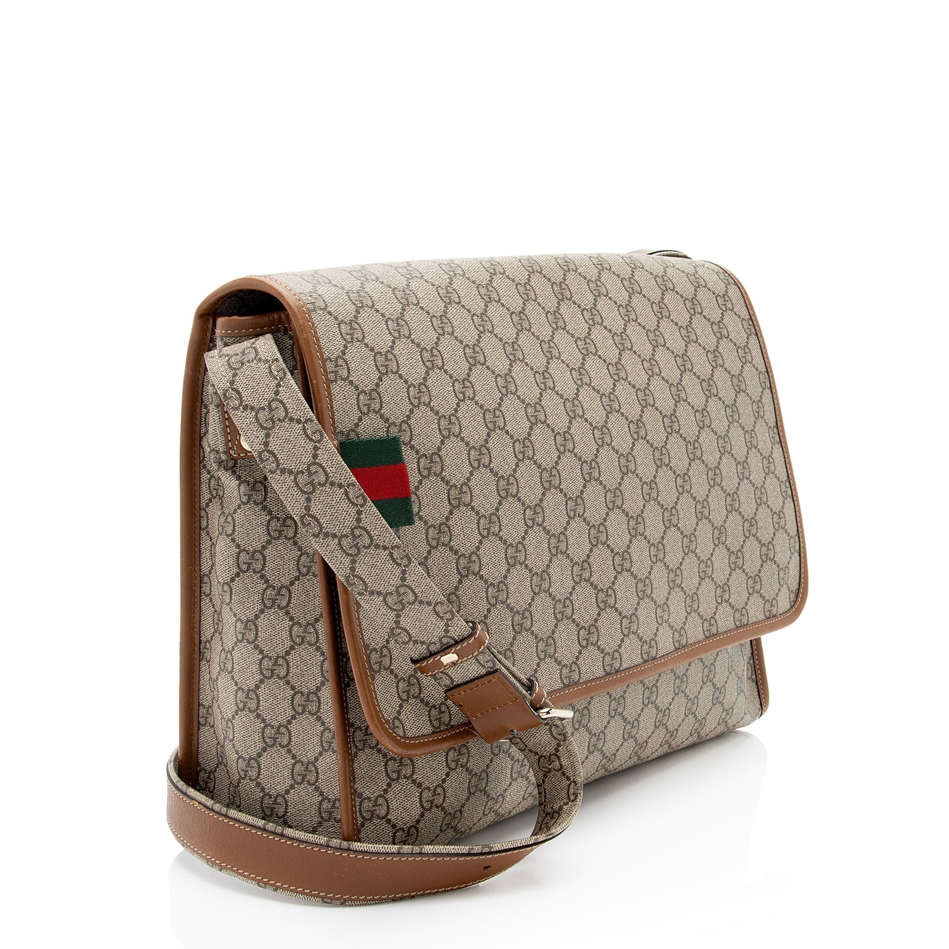 Gucci GG Supreme Web Flap Messenger Leather Canvas Nylon Brown Shoulder Bag Shf Pmqwta