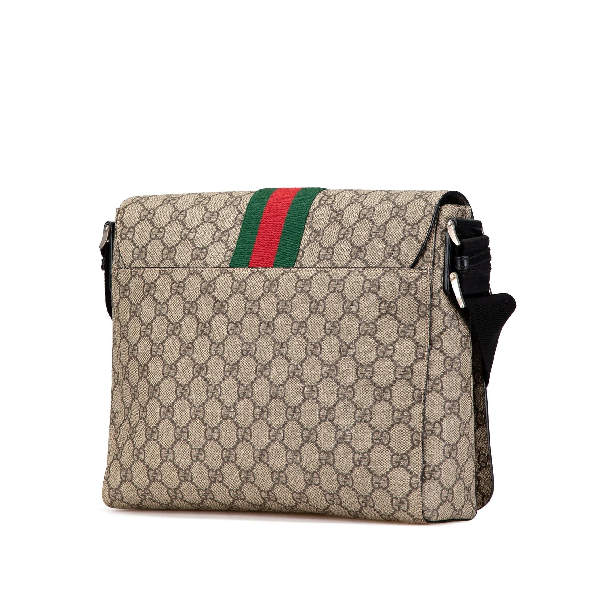 Gucci GG Supreme Web Messenger SHG-oZ339u Canvas Brown Flap Crossbody Bag