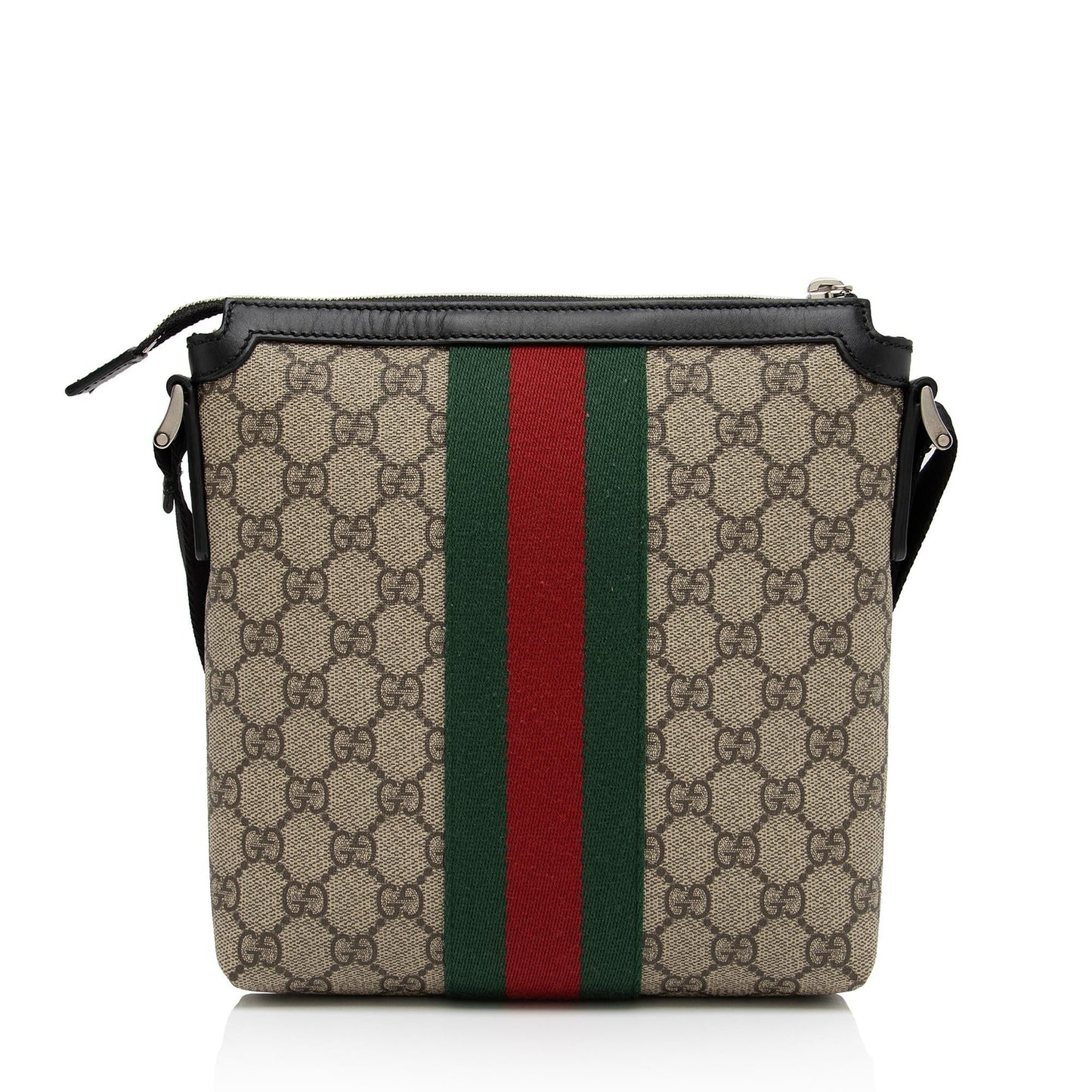 Gucci GG Supreme Web Flat Messenger Leather Canvas Nylon Black Shoes
