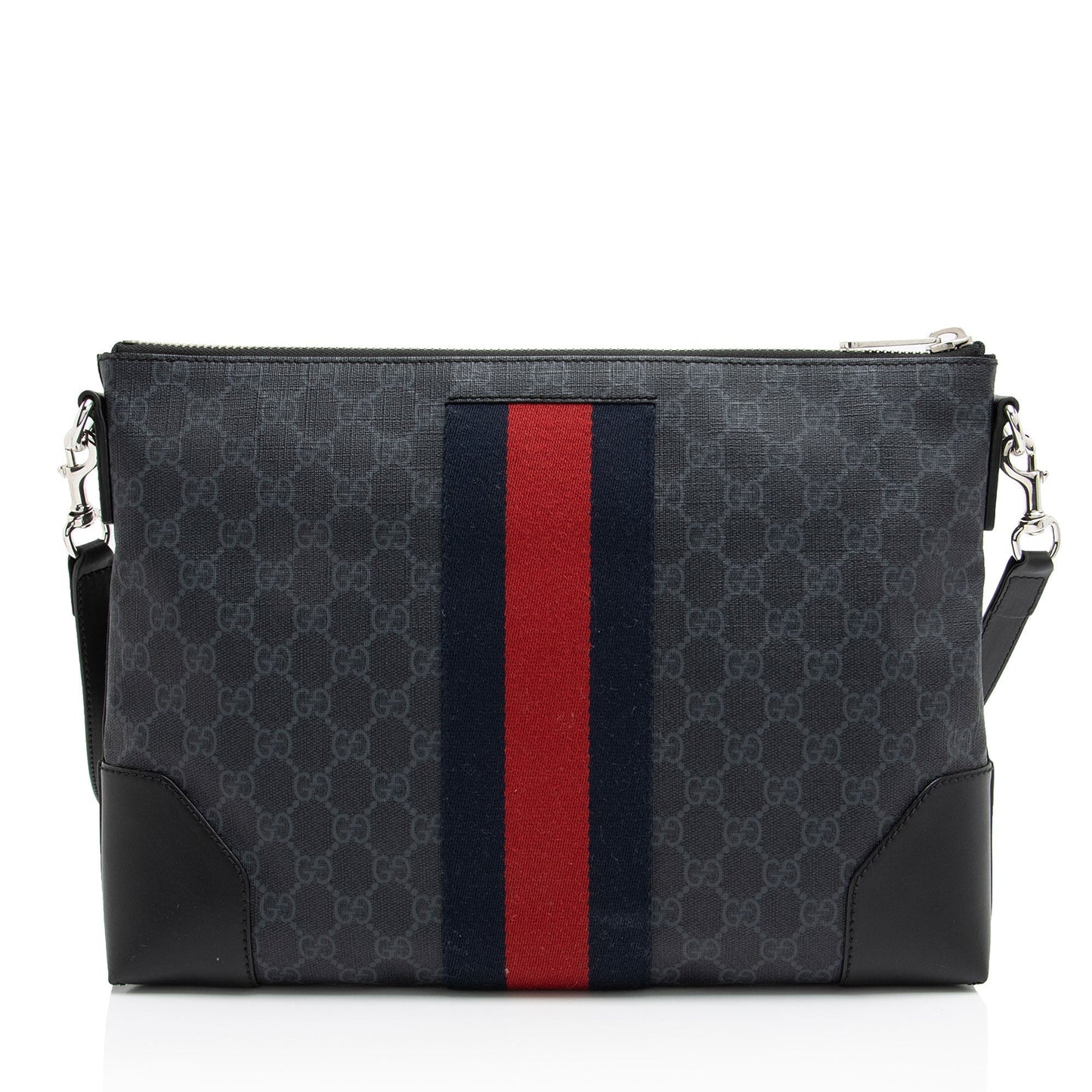 Gucci GG Supreme Web Flat Square Leather Canvas Nylon Black Shoes
