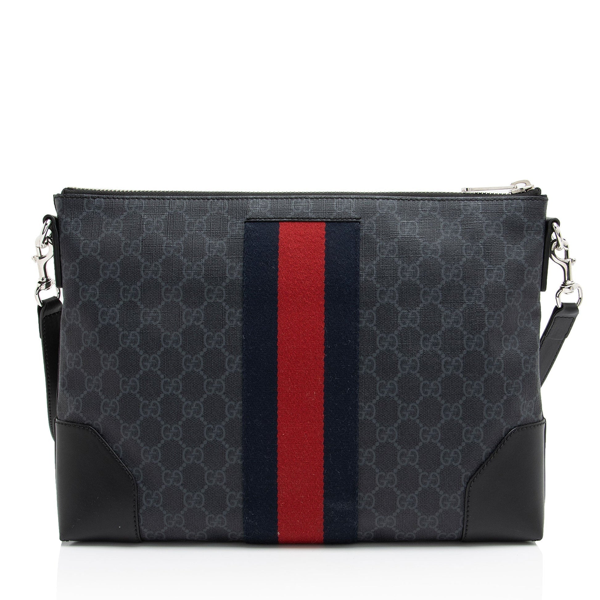 Gucci GG Supreme Web Flat Square Leather Canvas Nylon Black Shoes