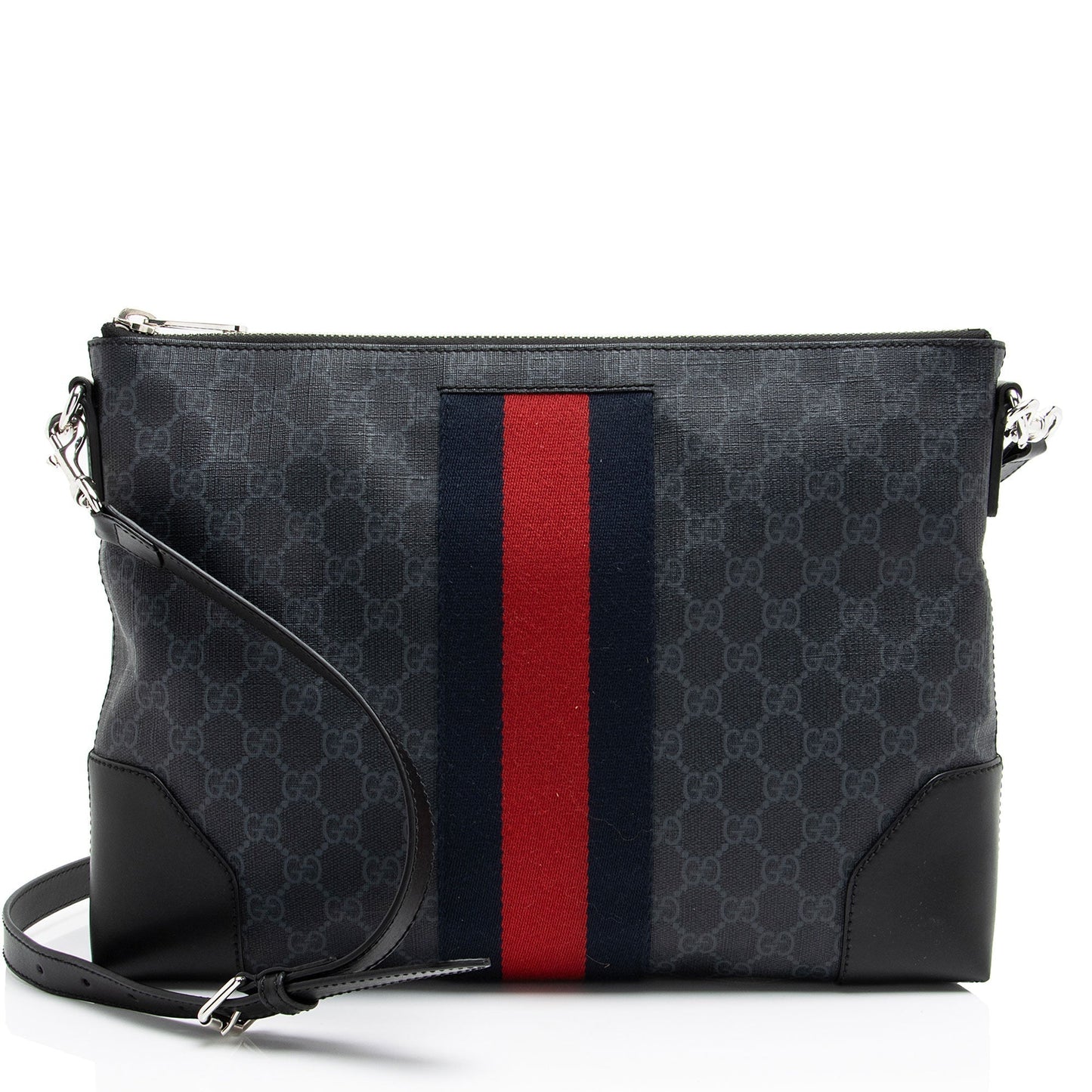Gucci GG Supreme Web Flat Square Leather Canvas Nylon Black Shoes