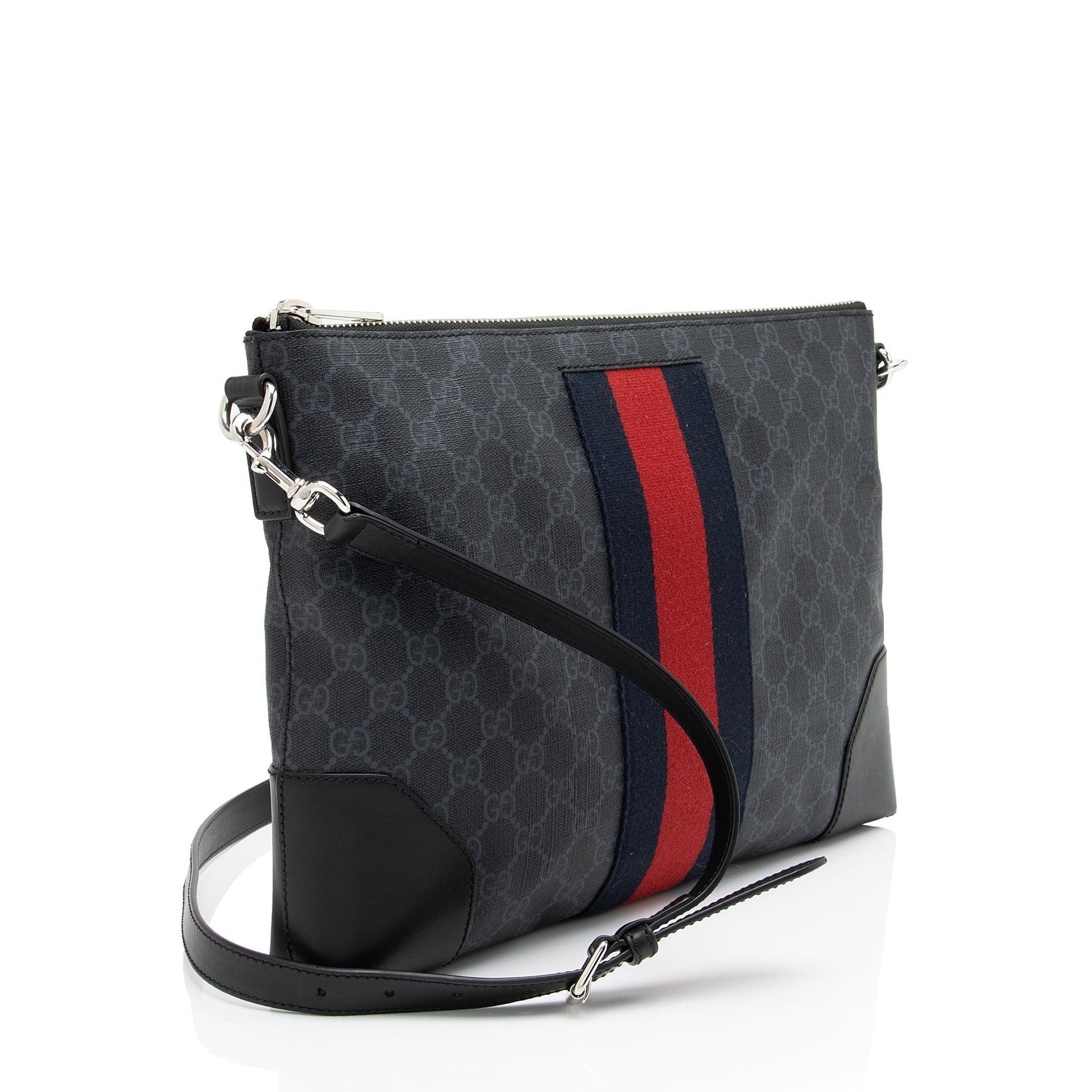 Gucci GG Supreme Web Flat Square Leather Canvas Nylon Black Shoes
