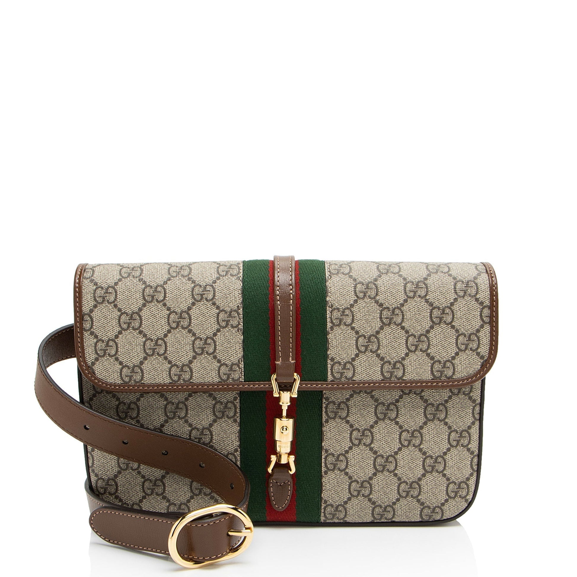 Gucci GG Supreme Web Jackie Belt Leather Canvas Nylon Brown Accessory