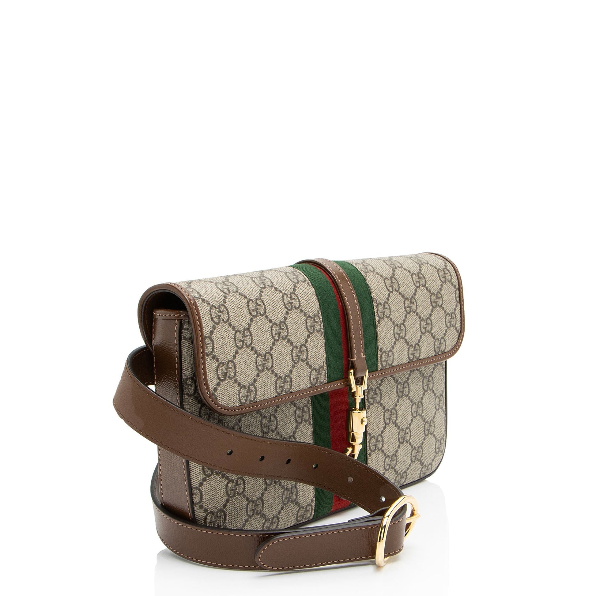 Gucci GG Supreme Web Jackie Belt Leather Canvas Nylon Brown Accessory