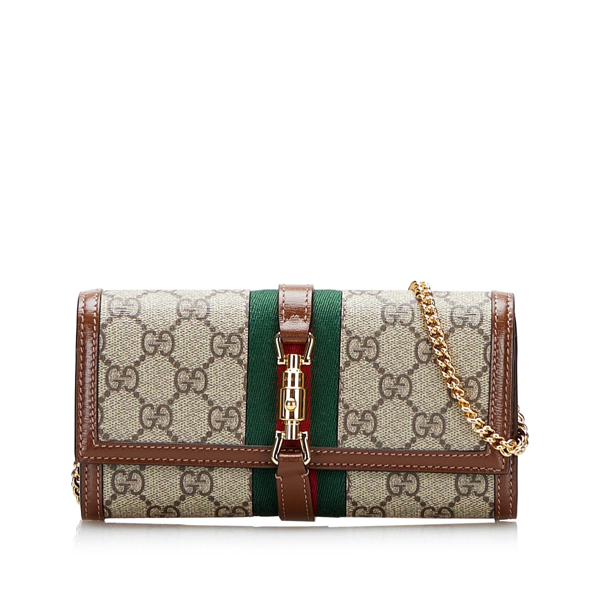 Gucci GG Supreme Web Jackie Wallet Canvas Brown Chain Crossbody Bag Shg 8J7Oxh