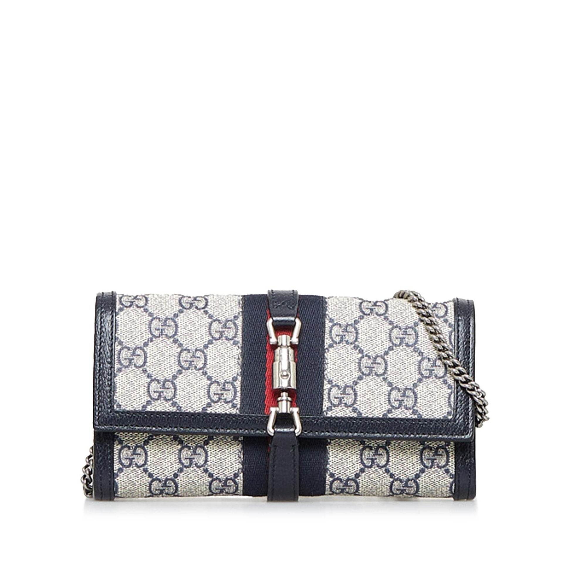 Gucci GG Supreme Web Jackie Wallet Canvas Brown Chain Crossbody Bag
