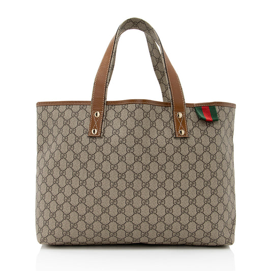 Gucci GG Supreme Web Loop E Leather Canvas Nylon Brown Tote Bag 3