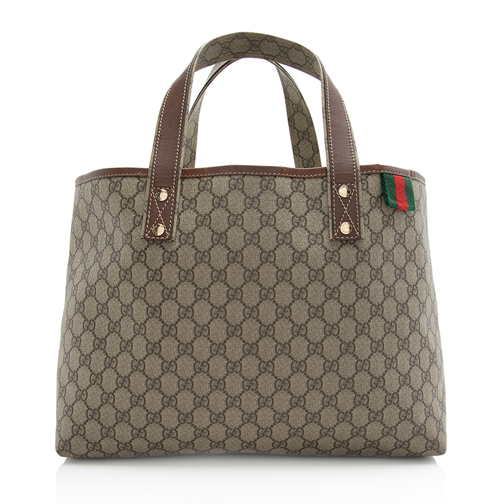 Gucci GG Supreme Web Loop E Leather Canvas Nylon Brown Tote Bag