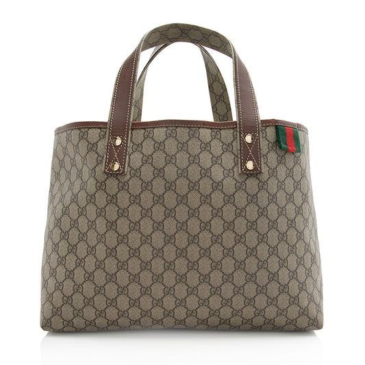 Gucci GG Supreme Web Loop E Leather Canvas Nylon Brown Tote Bag