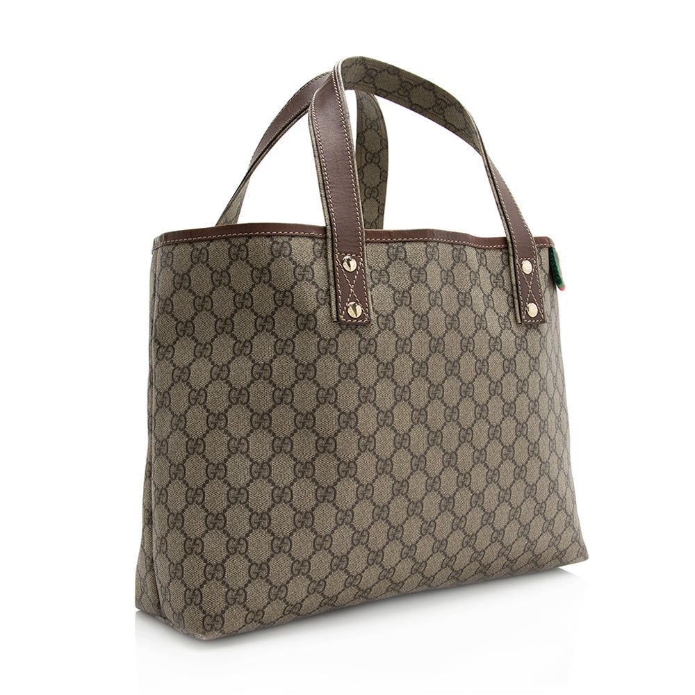 Gucci GG Supreme Web Loop E Leather Canvas Nylon Brown Tote Bag