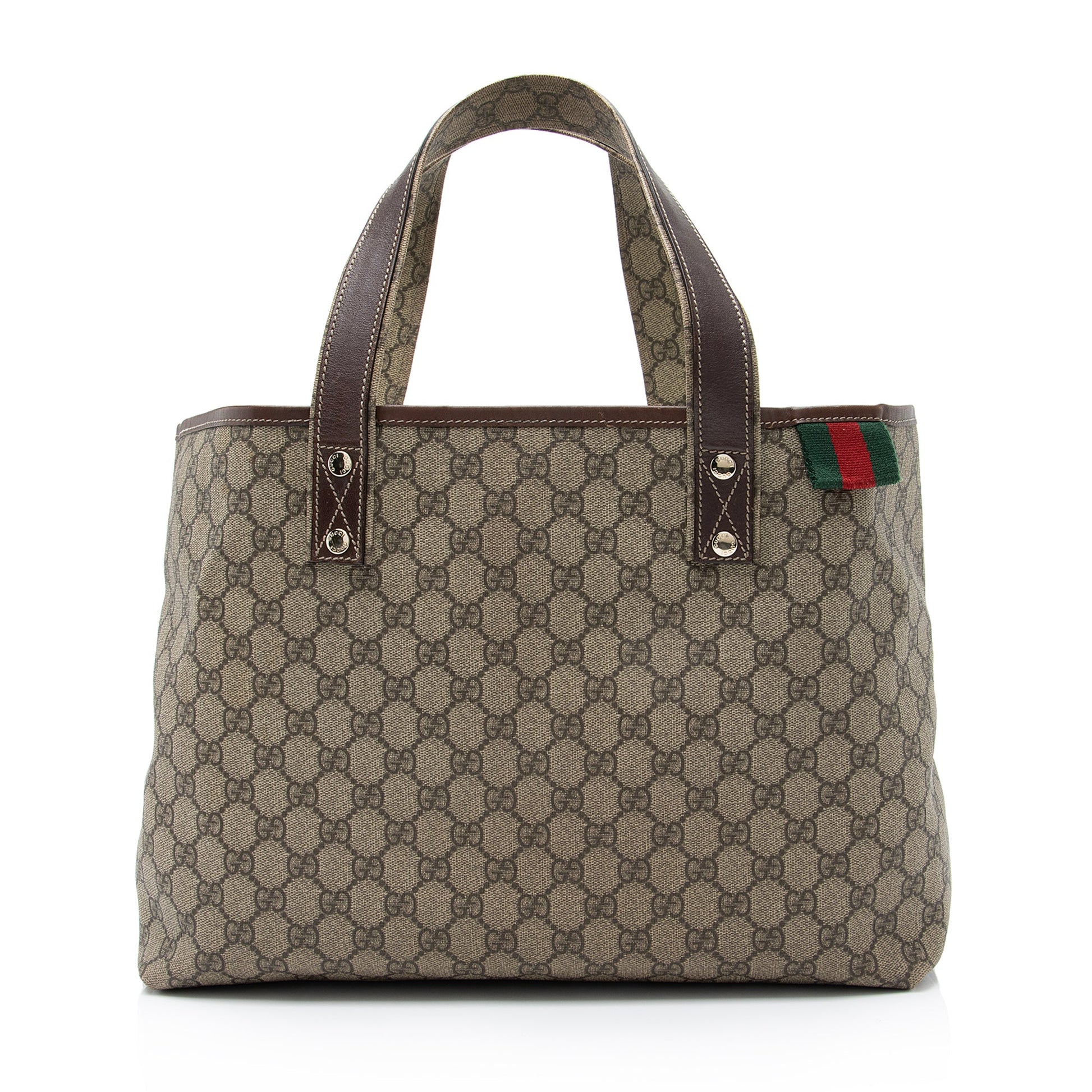 Gucci GG Supreme Web Loop E Leather Canvas Nylon Brown Tote Bag Tote Shf