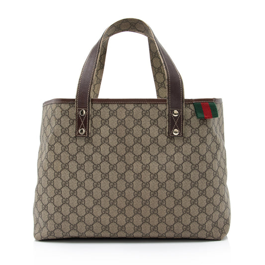 Gucci GG Supreme Web Loop E Leather Canvas Nylon Brown Tote Bag Tote Shf