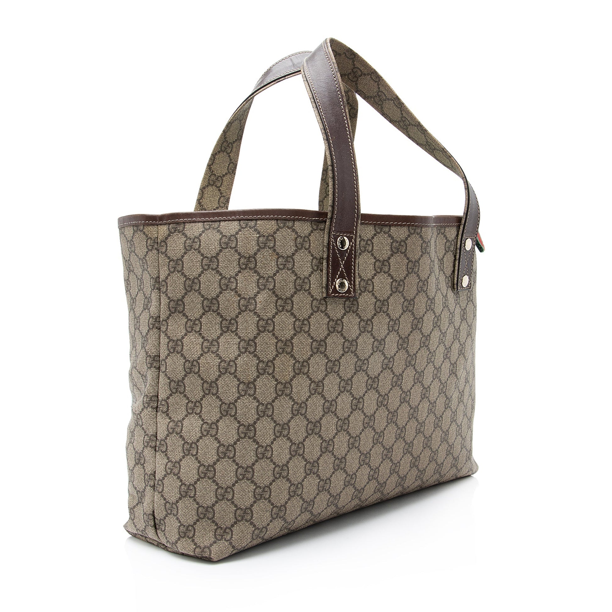 Gucci GG Supreme Web Loop E Leather Canvas Nylon Brown Tote Bag Tote Shf