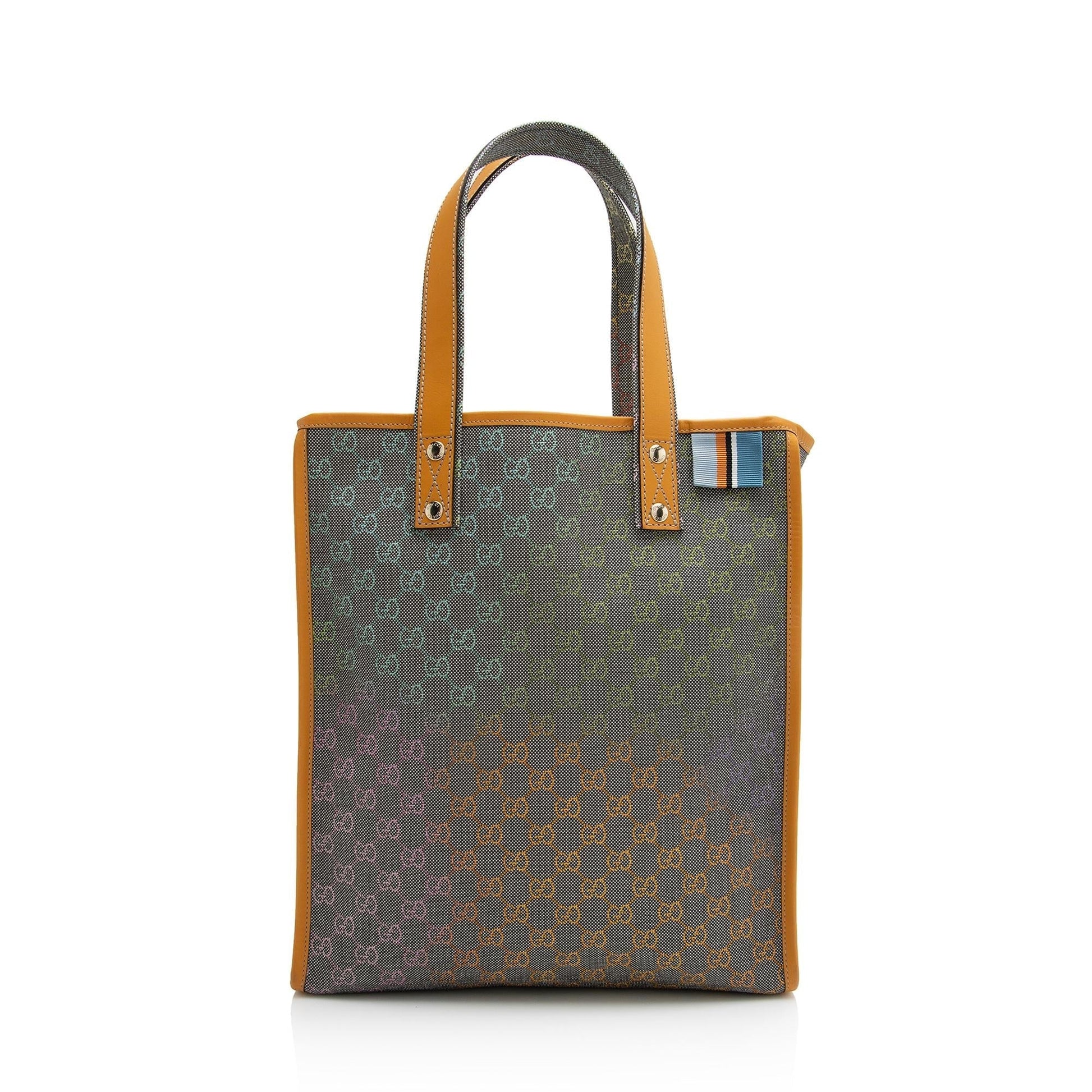 Gucci GG Supreme Web Loop N Leather Canvas Nylon Orange Tote Bag