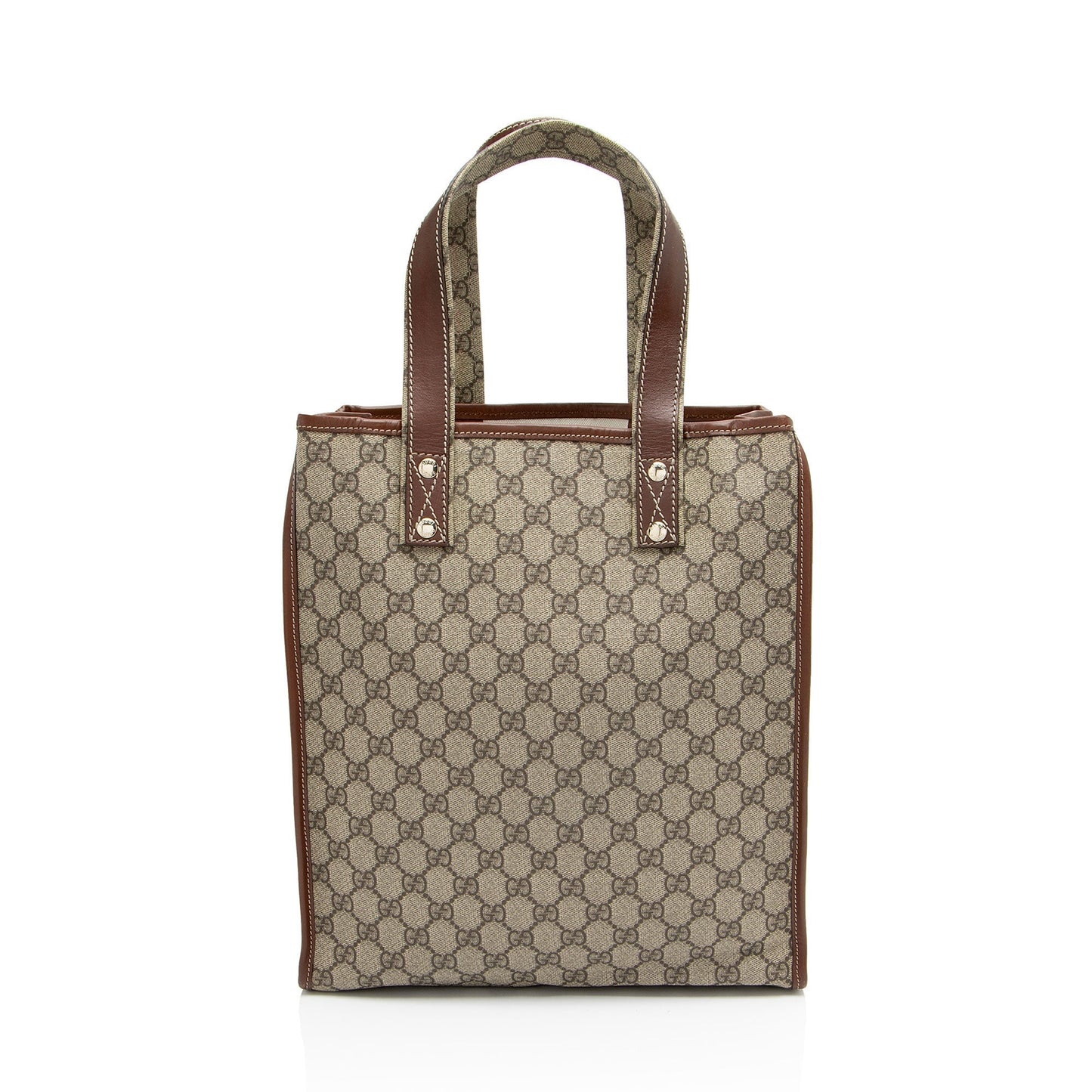 Gucci GG Supreme Web Loop N Leather Nylon Brown Beige Tote Bag