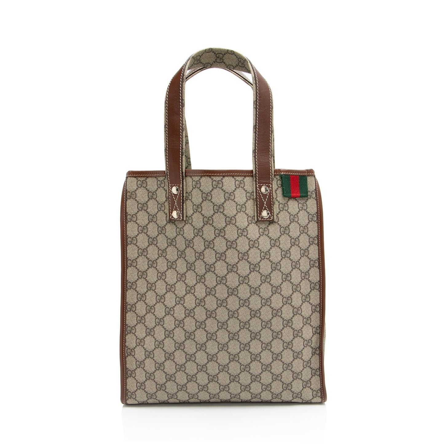 Gucci GG Supreme Web Loop N Leather Nylon Brown Beige Tote Bag