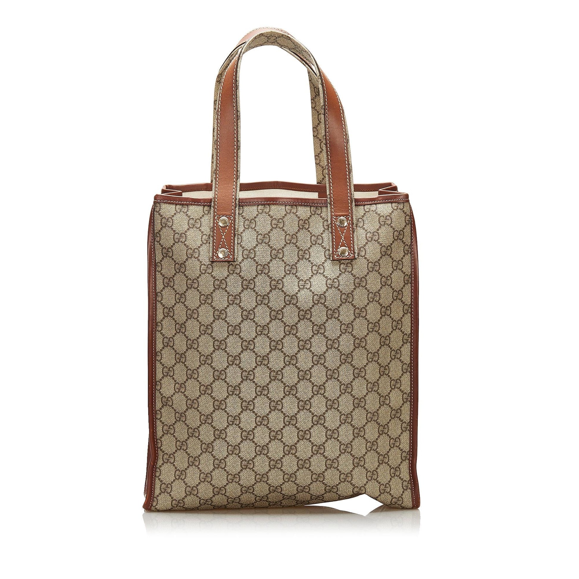 Gucci GG Supreme Web Loop SHG Canvas Brown Tote Bag