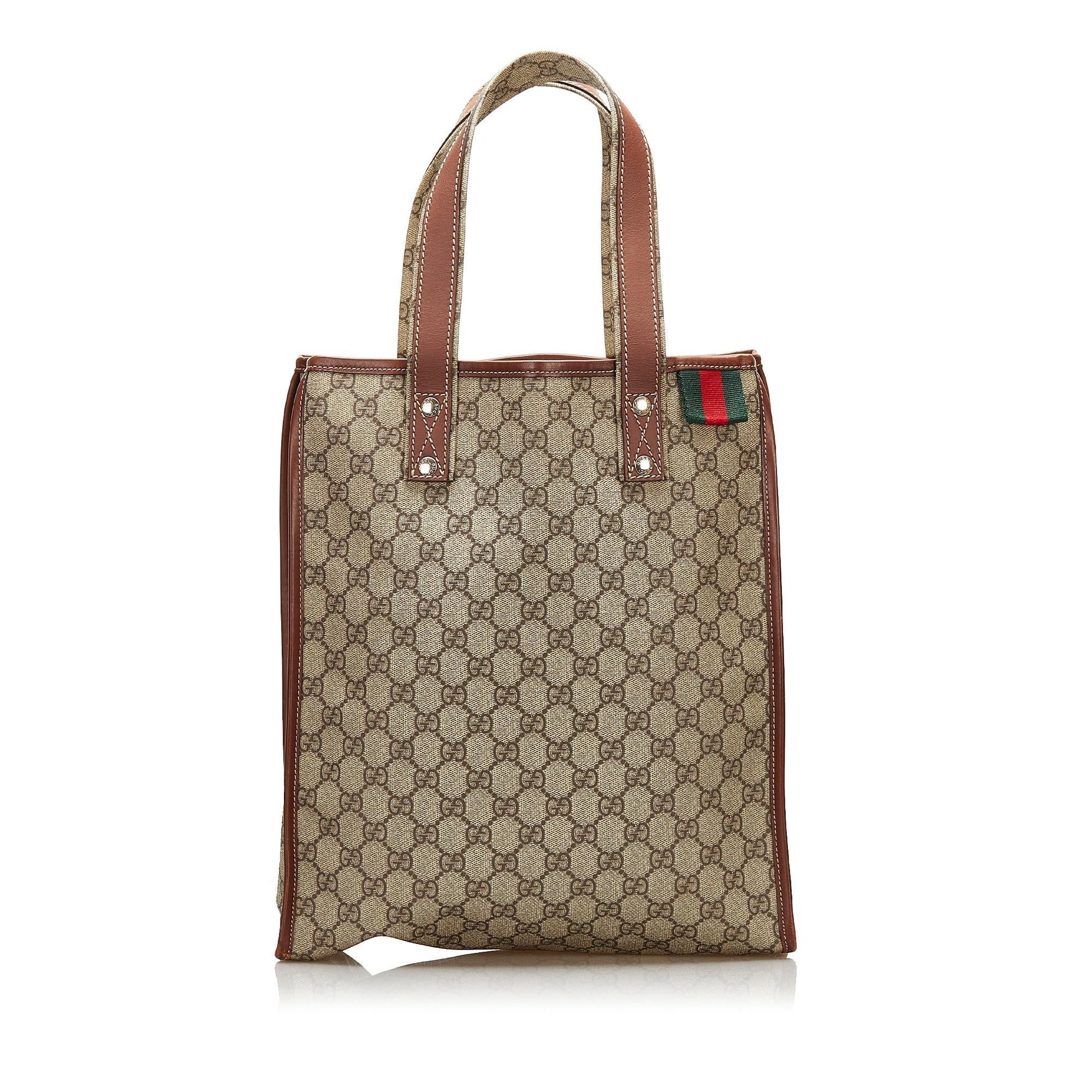 Gucci GG Supreme Web Loop SHG Canvas Brown Tote Bag