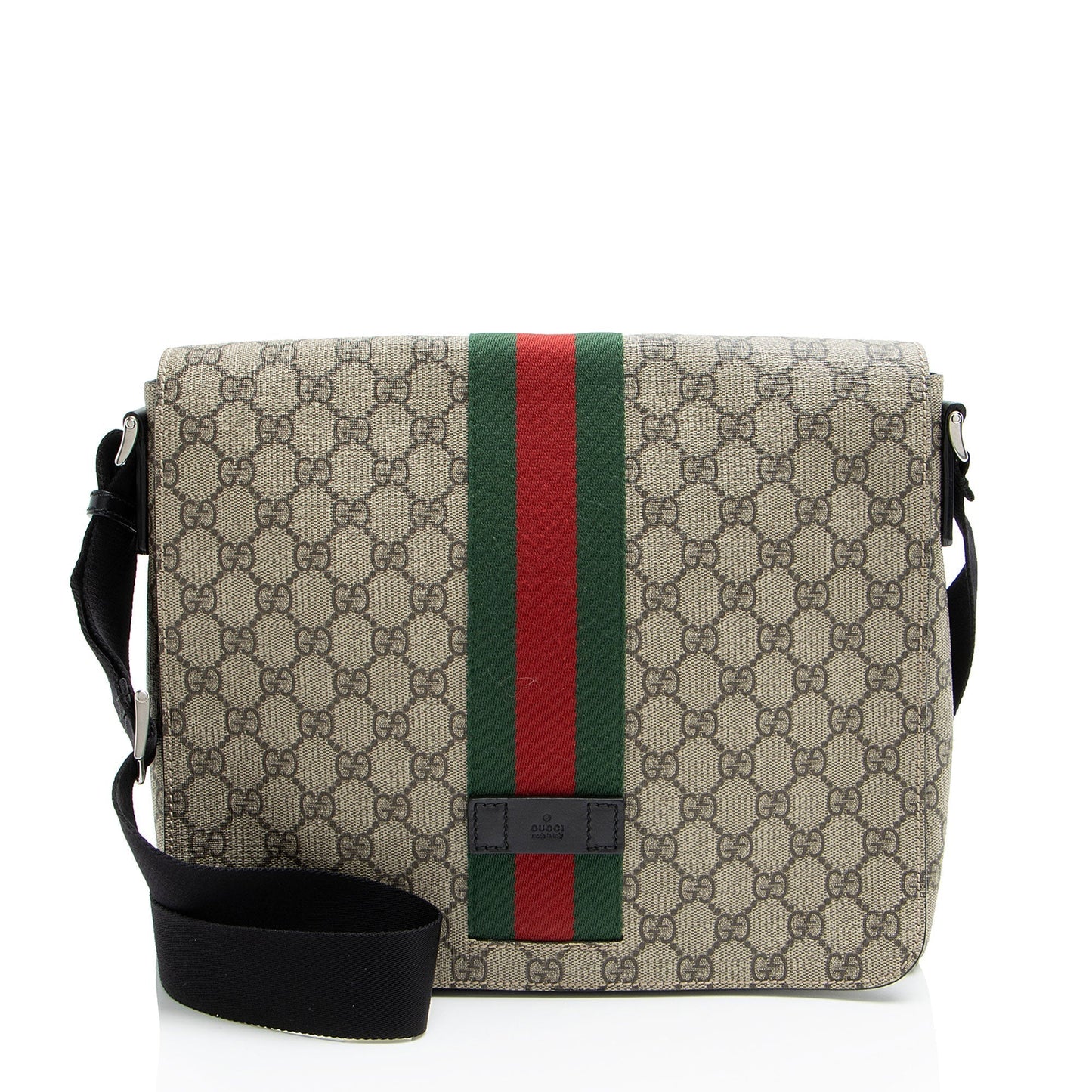 Gucci GG Supreme Web Flap Messenger Leather Canvas Nylon Brown Shoulder Bag