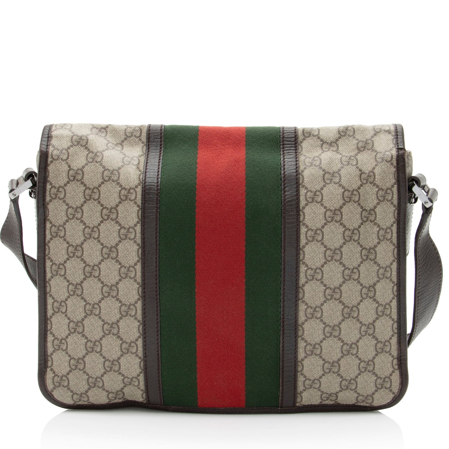 Gucci GG Supreme Web Flap Messenger Leather Canvas Nylon Brown Shoulder Bag Flap Messenger