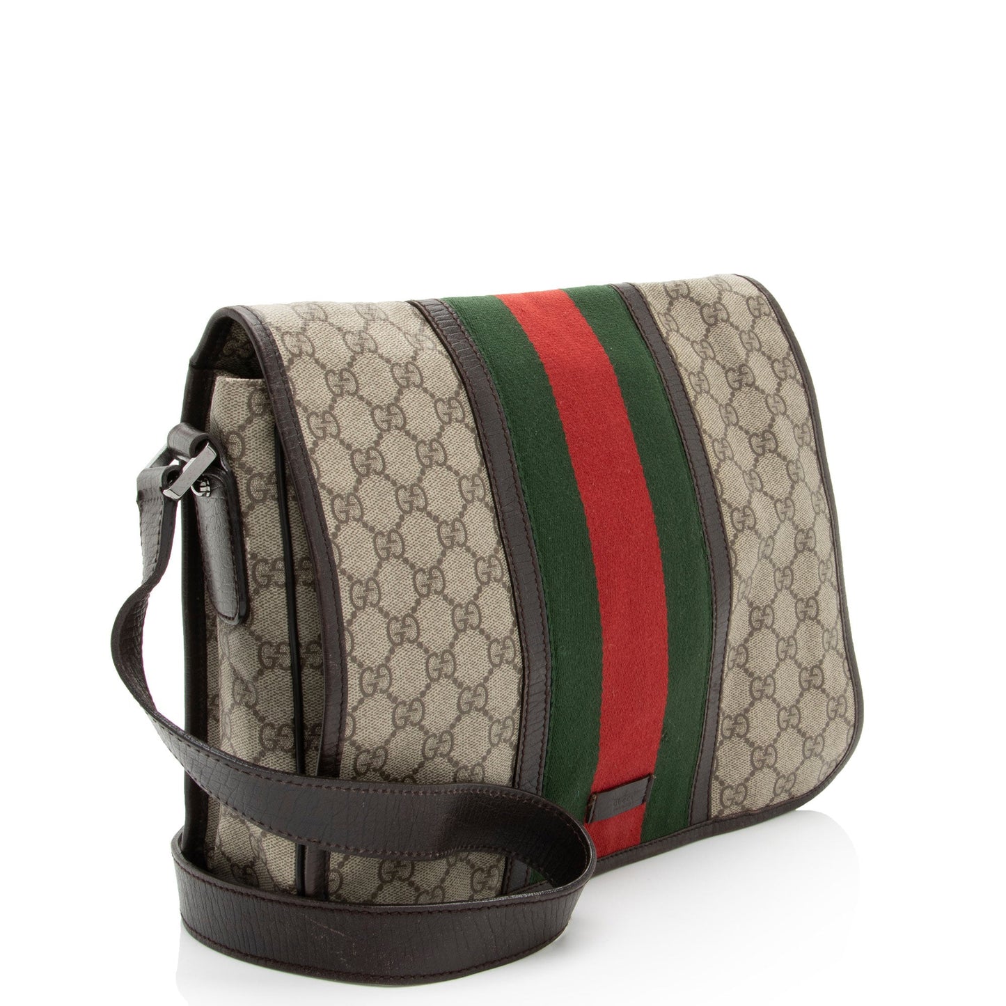 Gucci GG Supreme Web Flap Messenger Leather Canvas Nylon Brown Shoulder Bag Flap Messenger