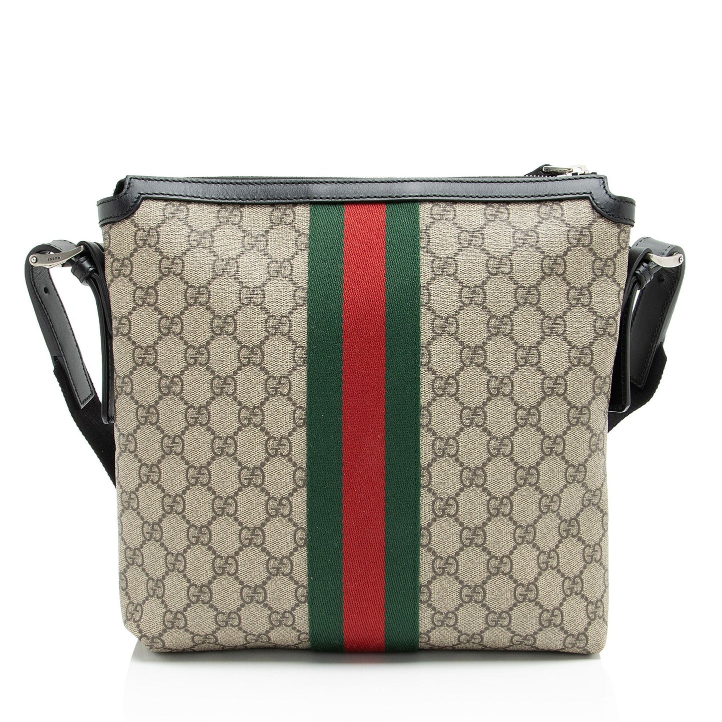 Gucci GG Supreme Web Messenger Leather Canvas Nylon Black Shoulder Bag