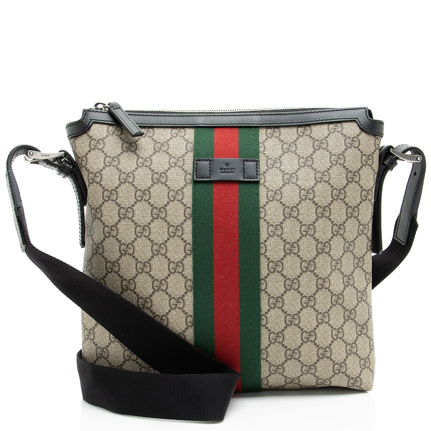 Gucci GG Supreme Web Messenger Leather Canvas Nylon Black Shoulder Bag