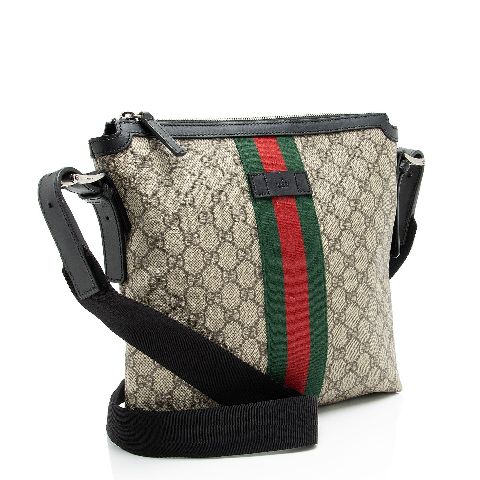 Gucci GG Supreme Web Messenger Leather Canvas Nylon Black Shoulder Bag