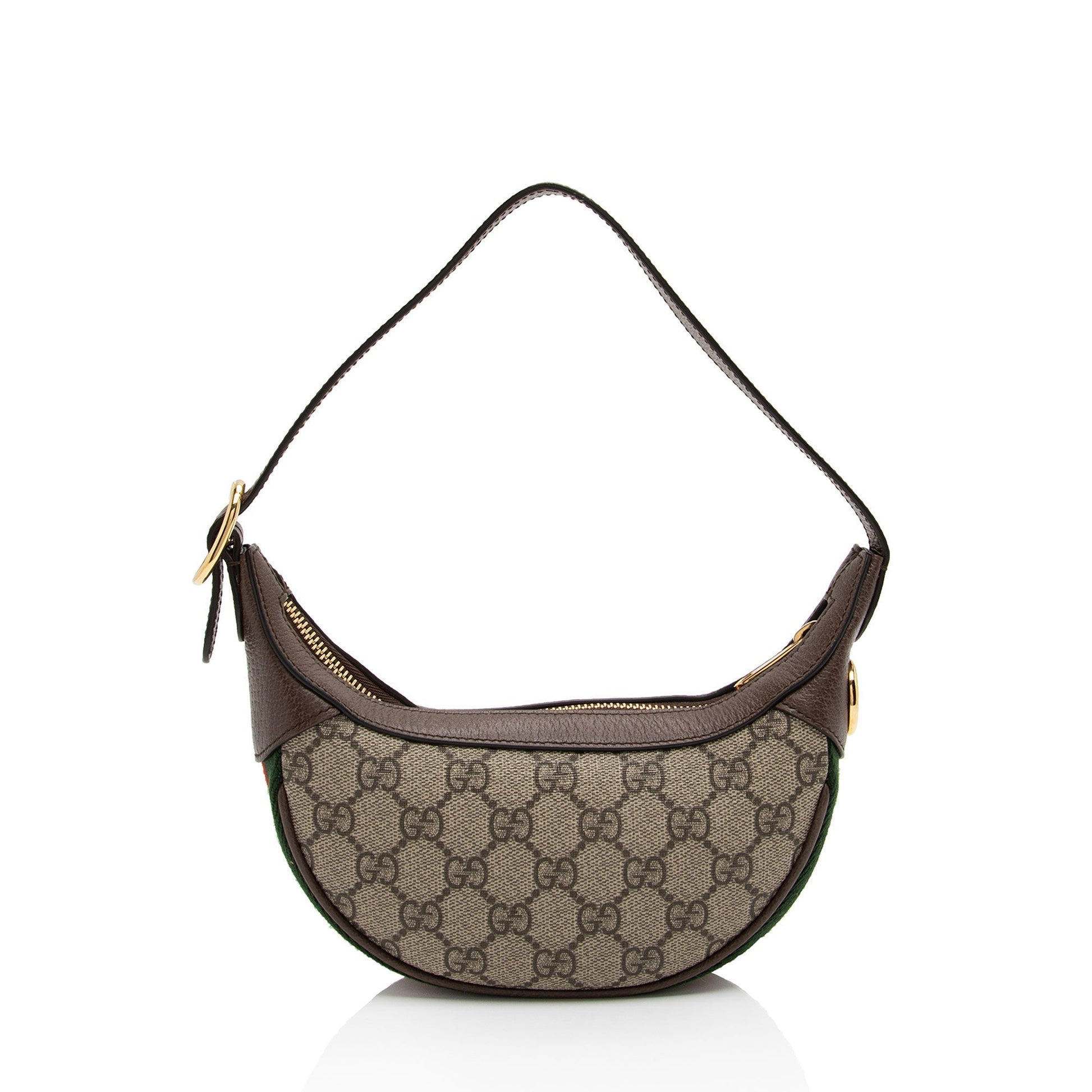 Gucci GG Supreme Web Ophidia Half Leather Canvas Nylon Brown Shoulder Bag Shf F30Bq3