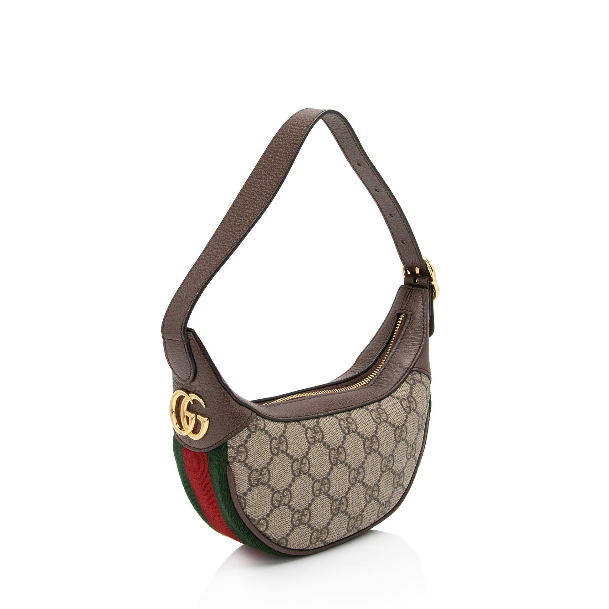 Gucci GG Supreme Web Ophidia Half Leather Canvas Nylon Brown Shoulder Bag Shf F30Bq3