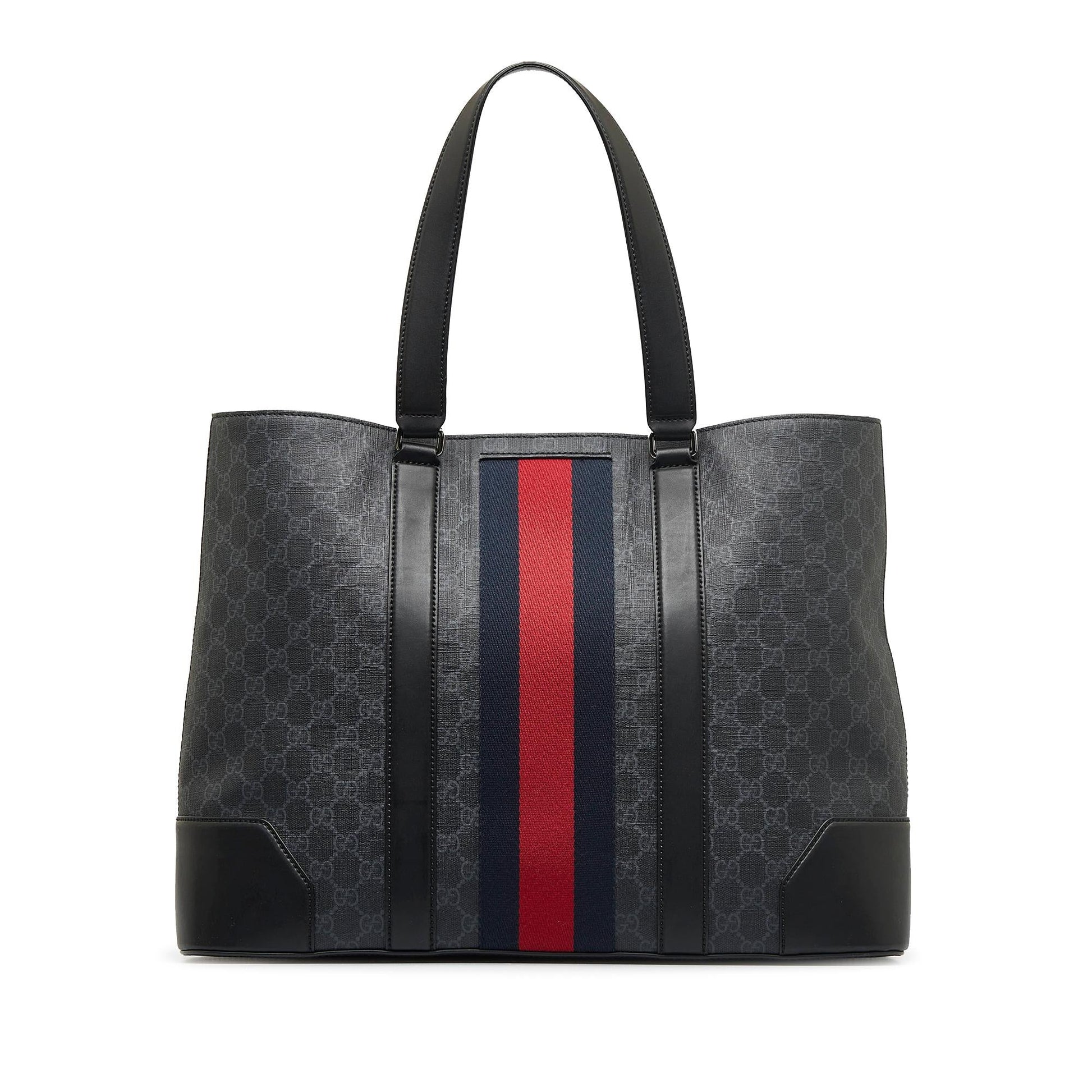 Gucci GG Supreme Web Open SHG-4XtANr Canvas Black Tote Bag