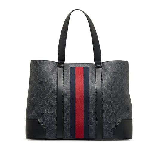 Gucci GG Supreme Web Open SHG-4XtANr Canvas Black Tote Bag