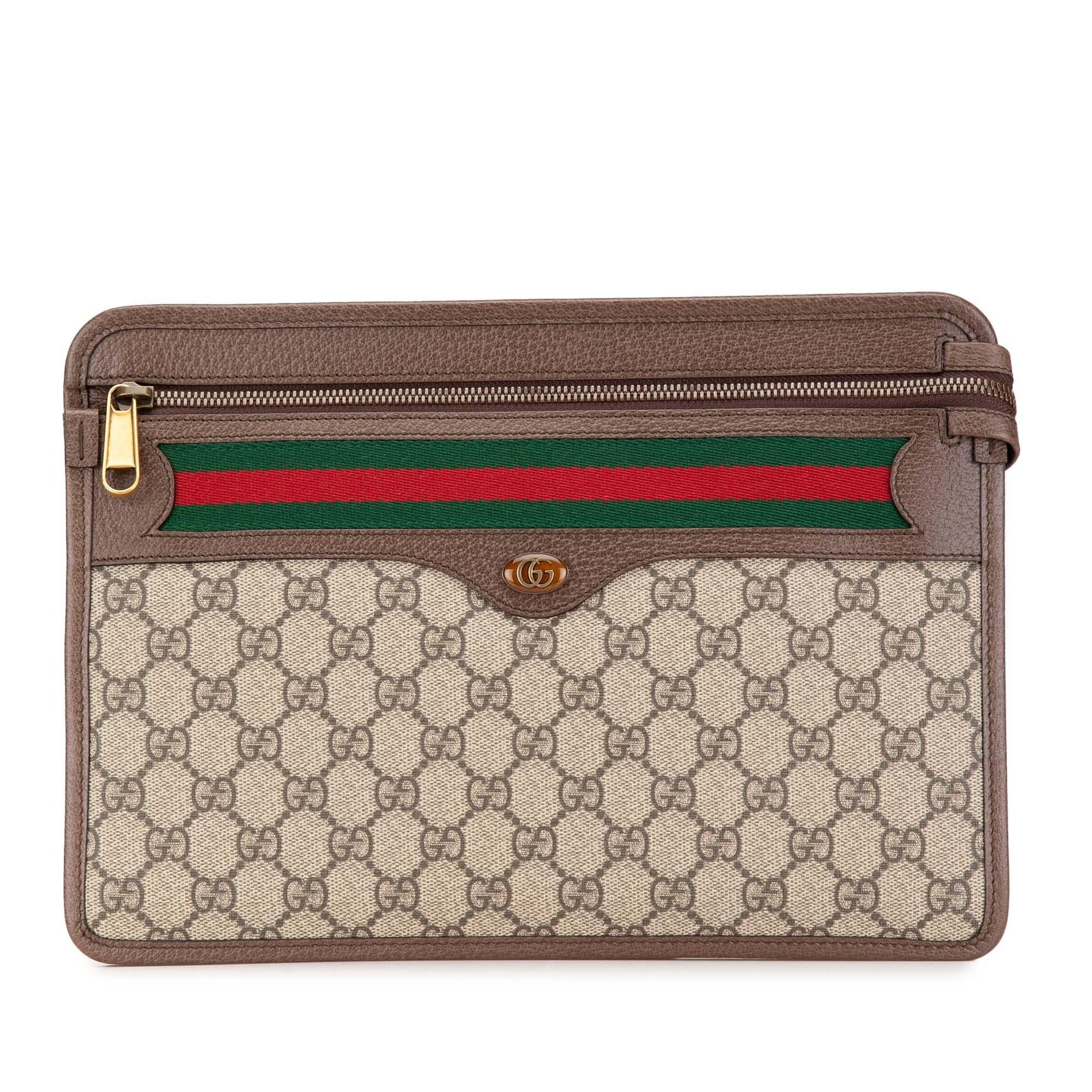 Gucci GG Supreme Web Ophidia Canvas Calf Brown Clutch Bag