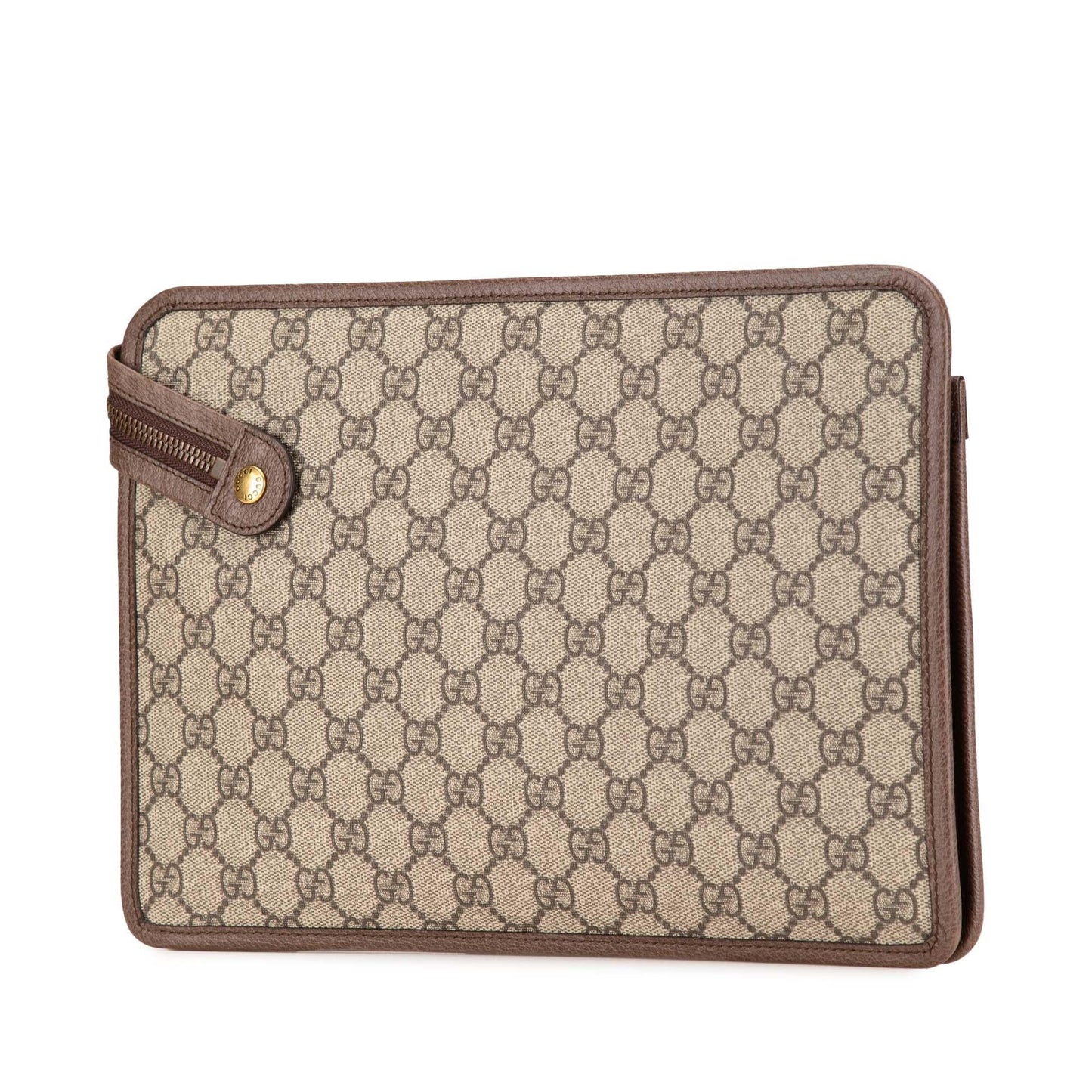 Gucci GG Supreme Web Ophidia Canvas Calf Brown Clutch Bag