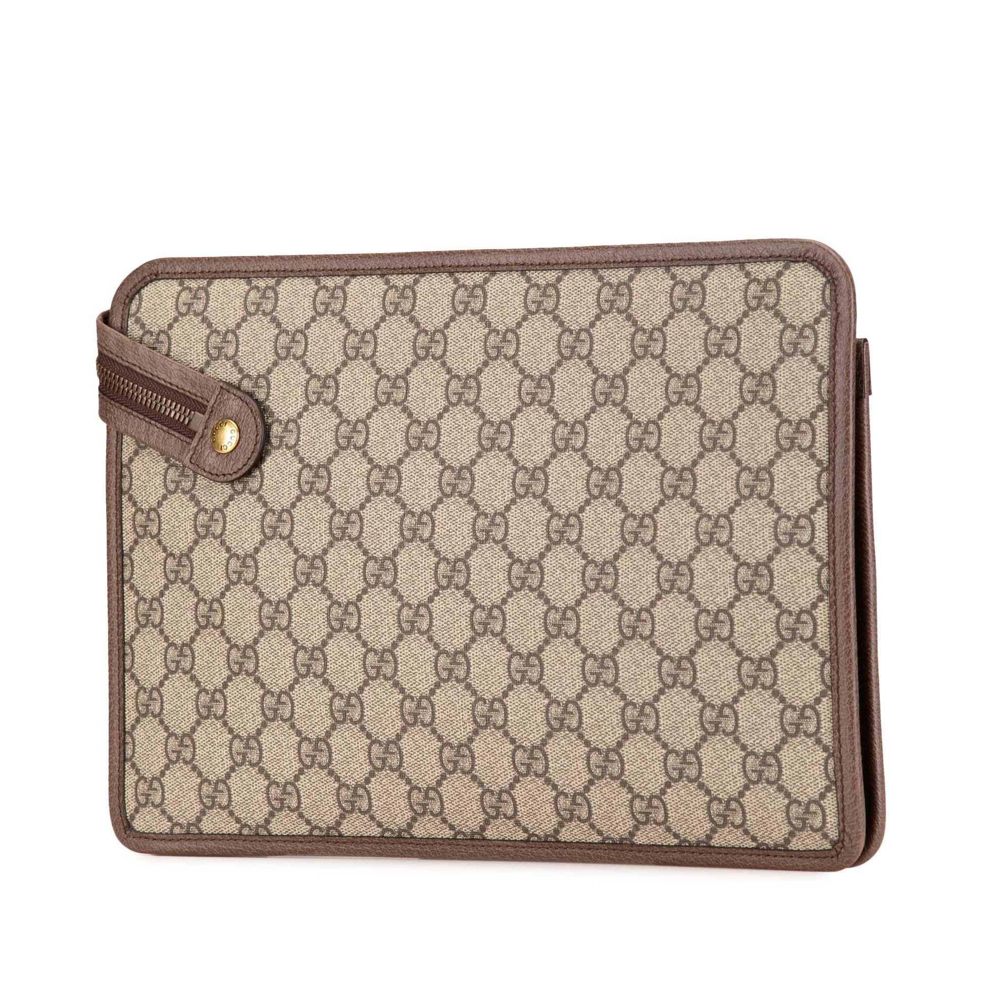 Gucci GG Supreme Web Ophidia Canvas Calf Brown Clutch Bag