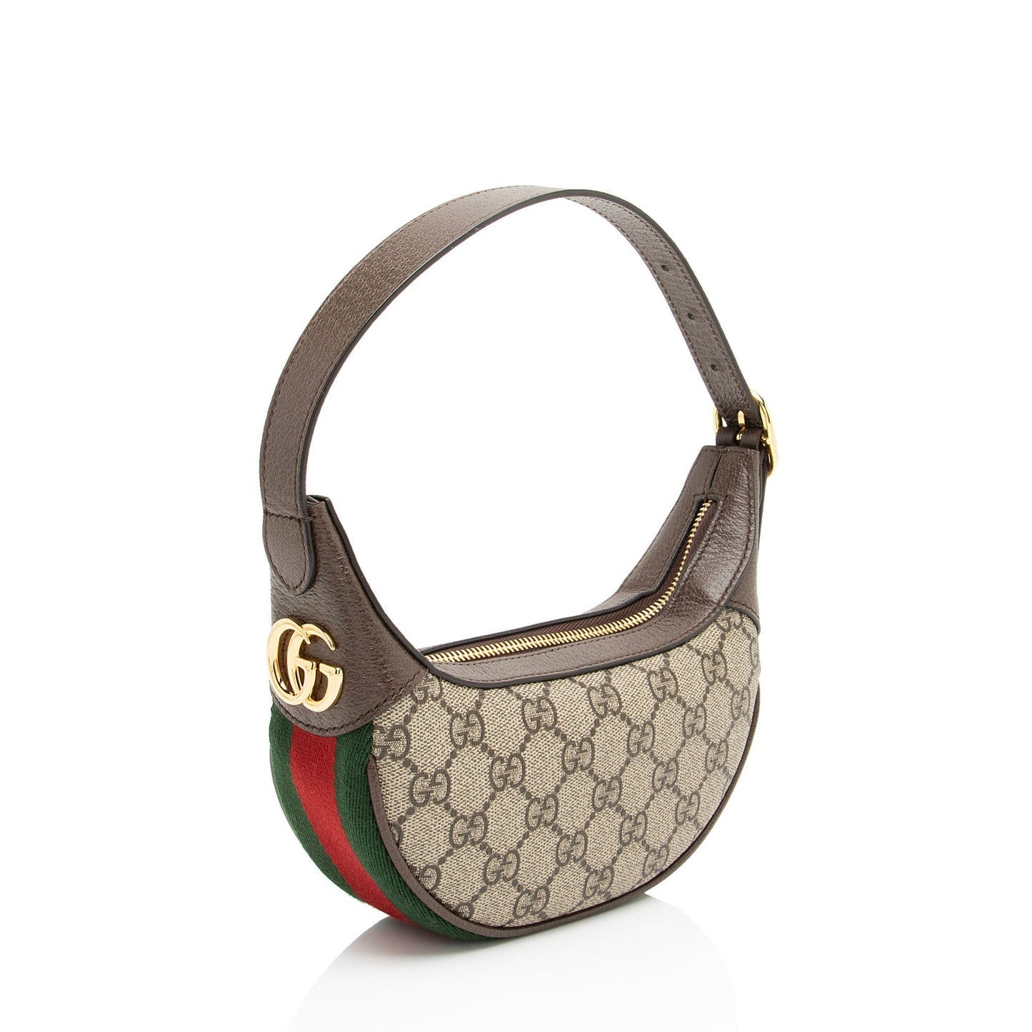 Gucci GG Supreme Web Ophidia Half Leather Canvas Nylon Brown Shoulder Bag