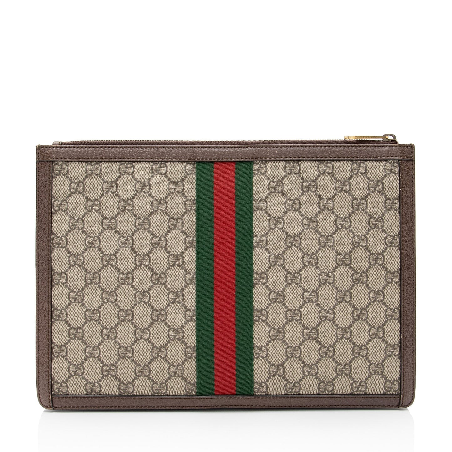 Gucci GG Supreme Web Ophidia Pouch Leather Canvas Nylon Brown Clutch Bag
